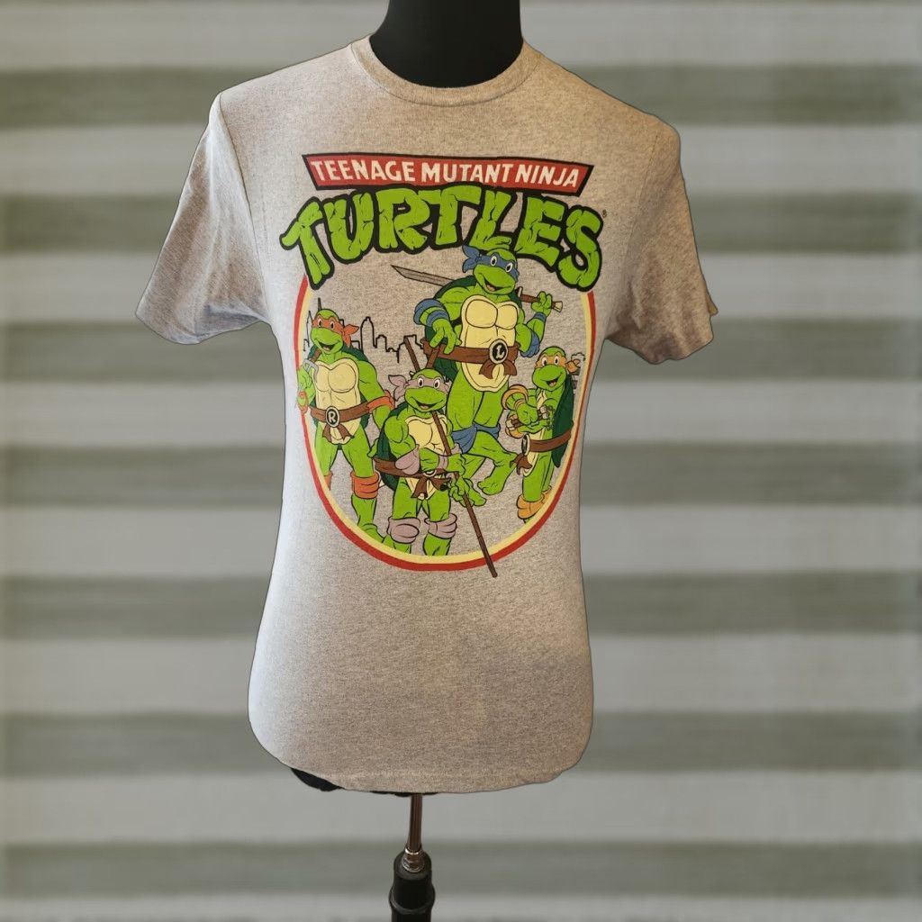 Nickelodeon NWT Nickelodeon TMNT Shirt Mens S Gray Short Sleeve Retro Crew Neck Cotton Blend Jersey 90s Cartoon Comics Graphic Print Easy Care Breathable Size US S / EU 44-46 / 1 - 1 Thumbnail