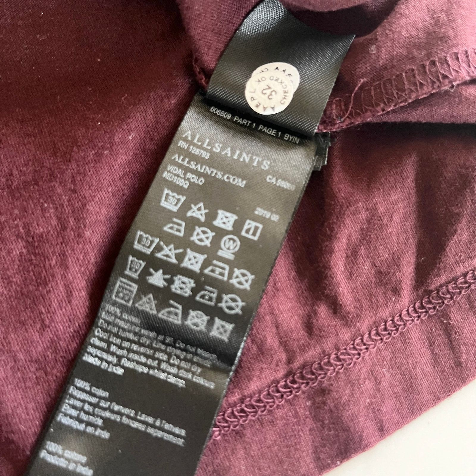 Allsaints AllSaints Vidal Burgundy Maroon Men’s Polo Shirt Size US M / EU 48-50 / 2 - 8 Thumbnail