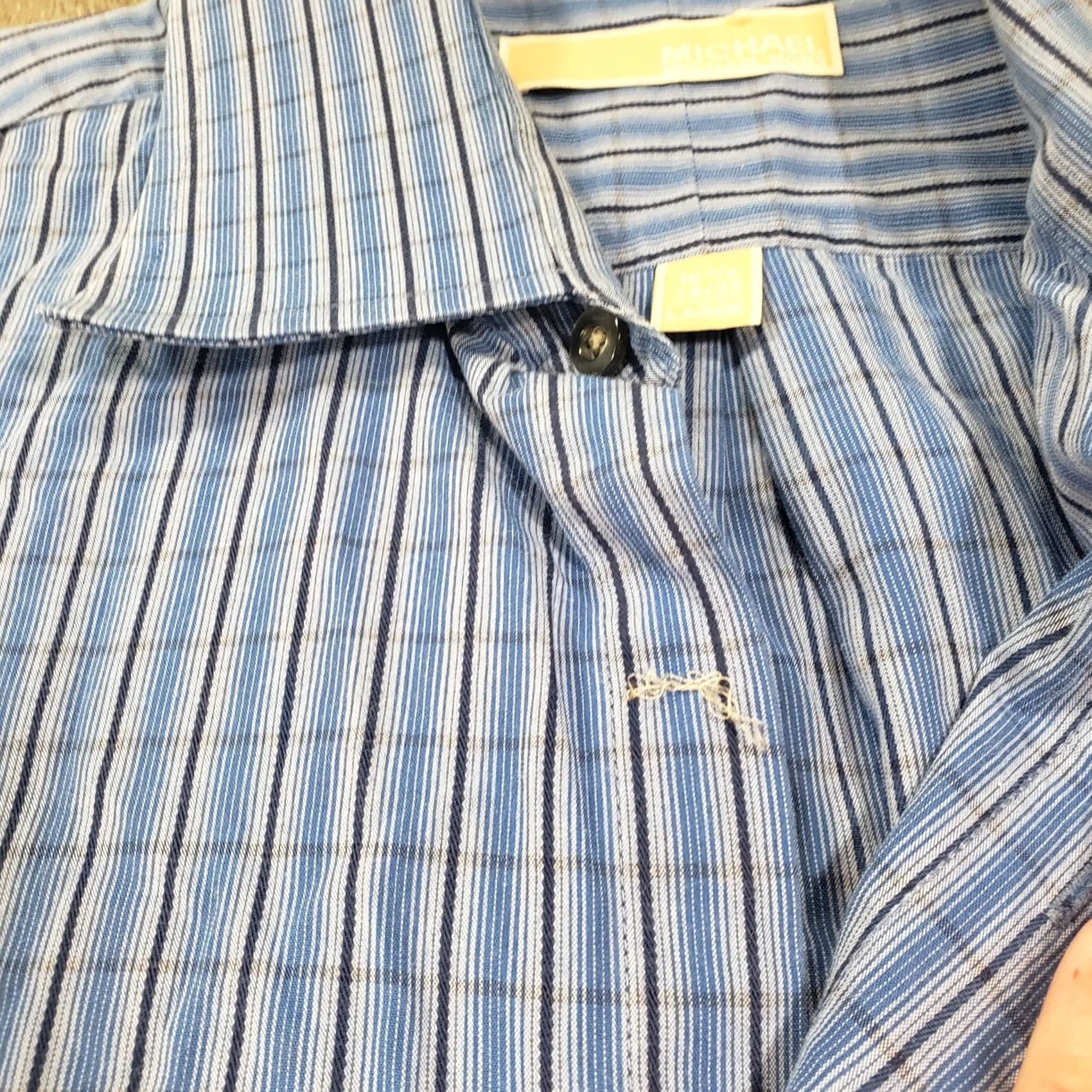 Michael Kors Michael Kors Dress Shirt Mens L Large 16.5 Blue Plaid Button-Up Long Sleeve Shirt Mens Size 42R - 5 Thumbnail