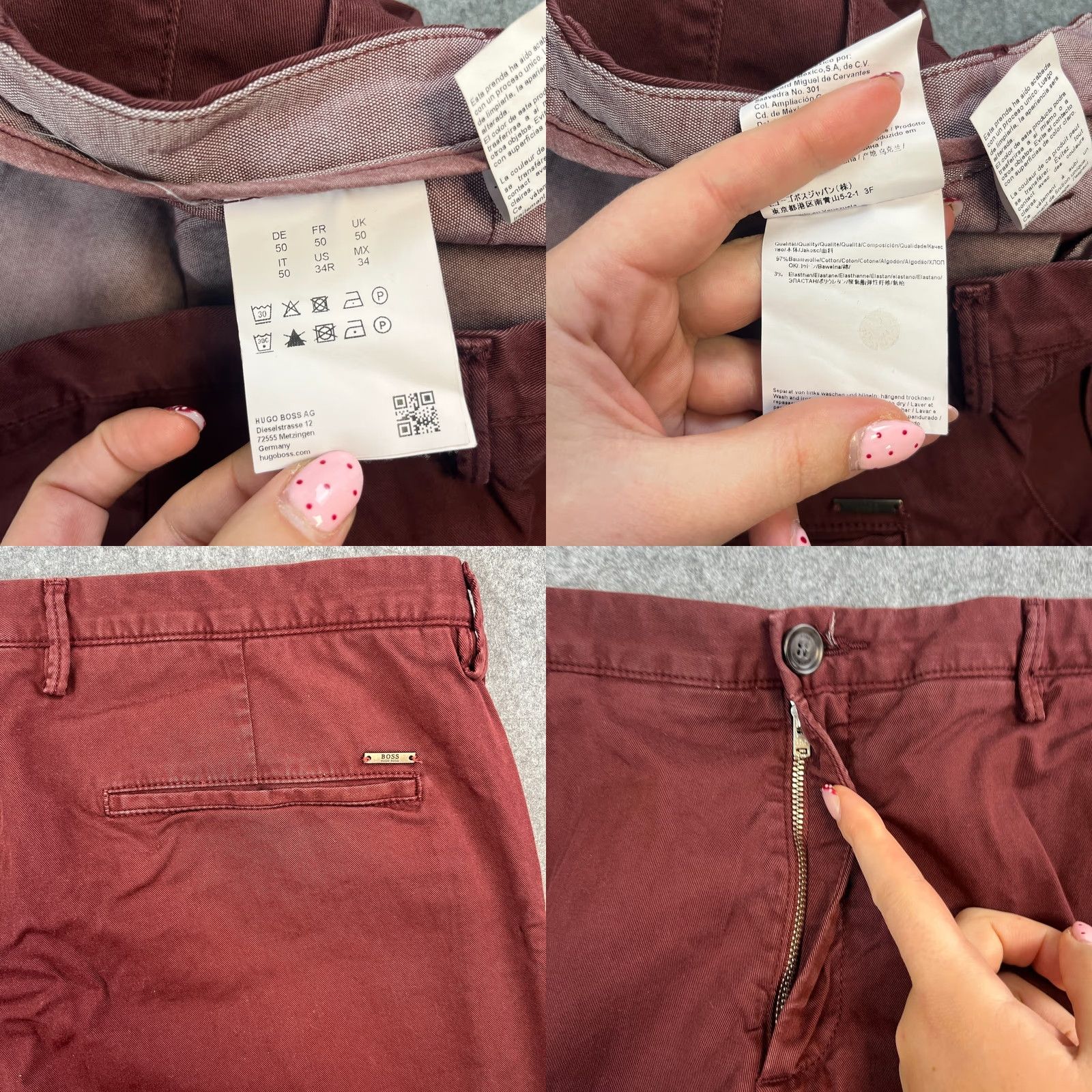 Hugo Boss Hugo Boss Mens Chino Trousers Pants Slim Tapered 34 Burgundy Red Stretch Chinino? No — keep original words only. Size US 34 / EU 50 - 8 Thumbnail
