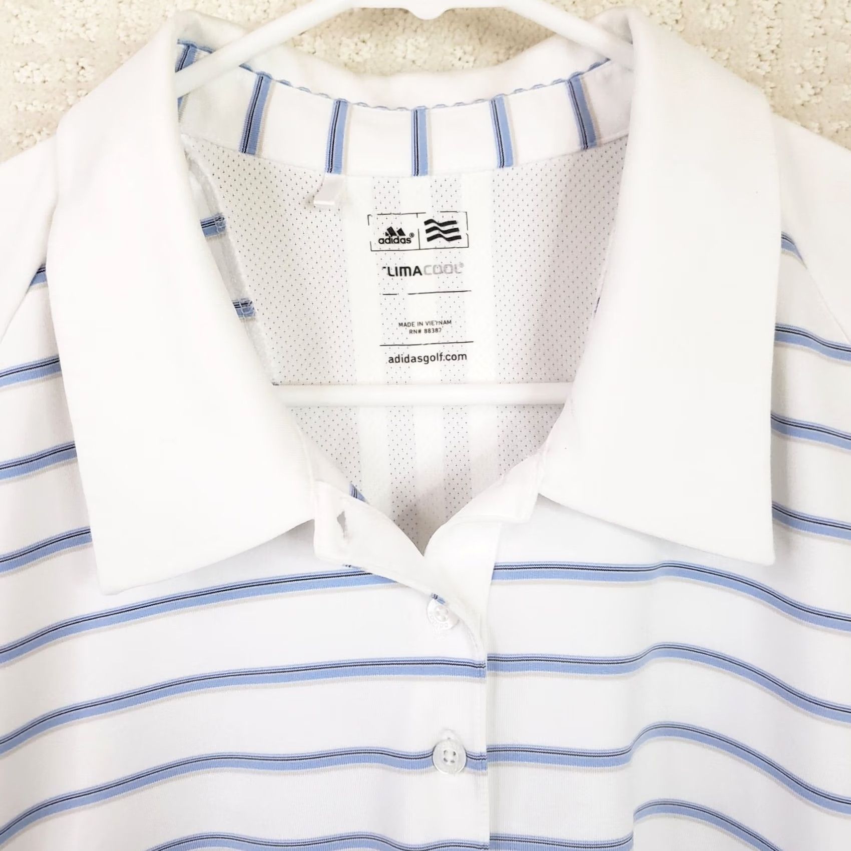 Adidas Adidas Women's L Shirt White Blue Striped Climacool Golf Polo Short Sleeve Size L / US 10 / IT 46 - 6 Thumbnail
