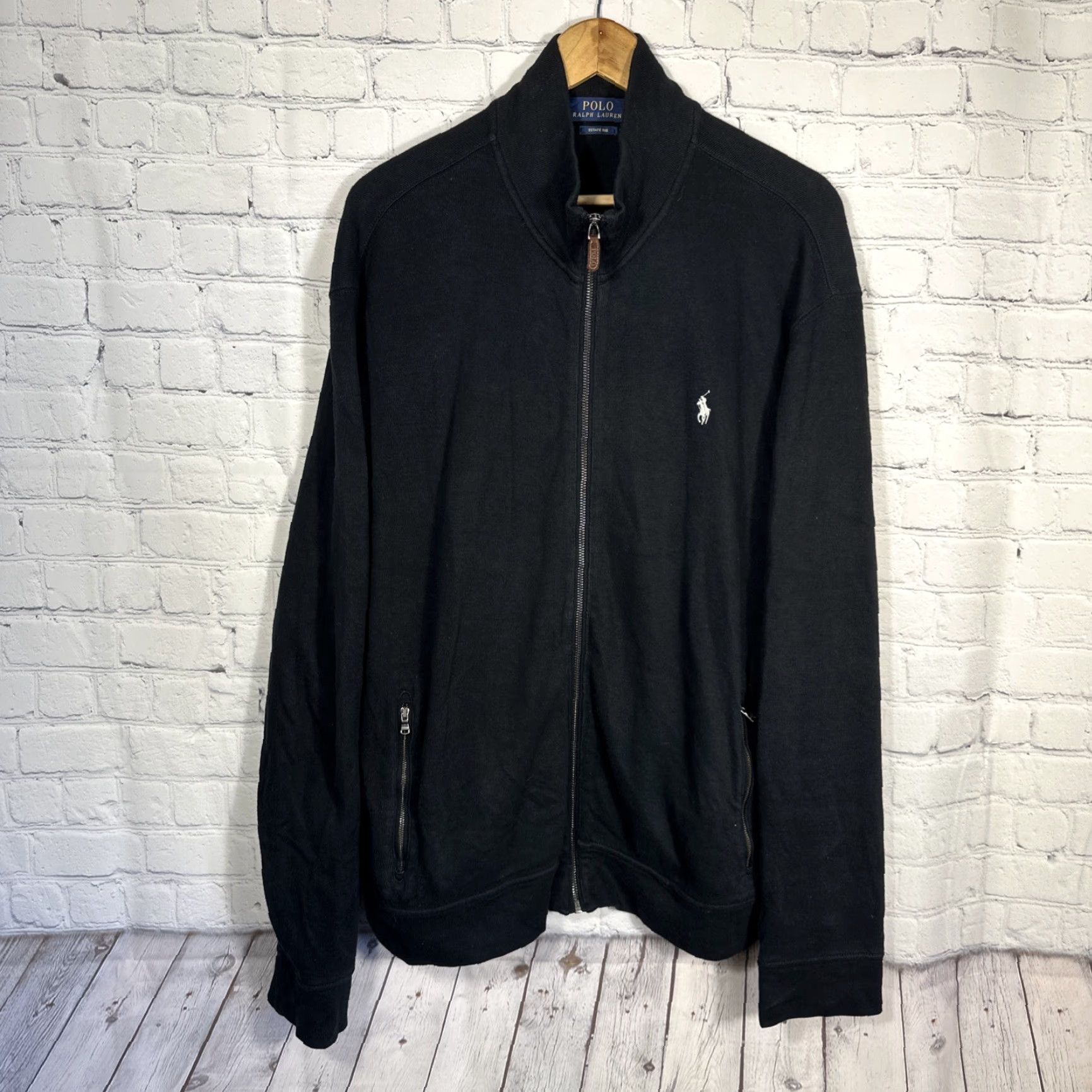 Polo Ralph Lauren Polo Ralph Lauren Sweater Mens XL Black Estate Rib Full Zip Mock Neck Pockets Size US XL / EU 56 / 4 - 2 Thumbnail