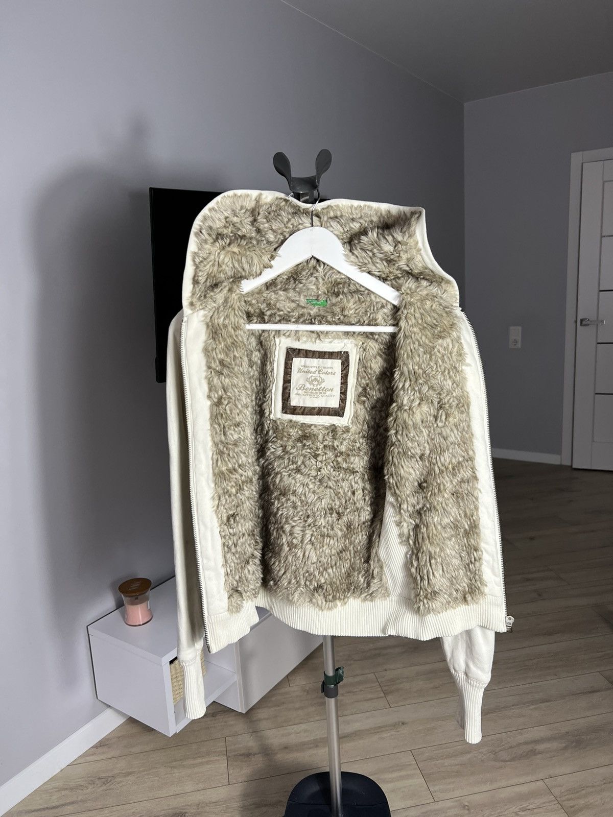 Vintage Fur Hoodie Benetton LGB Style Sweatshirt Y2K