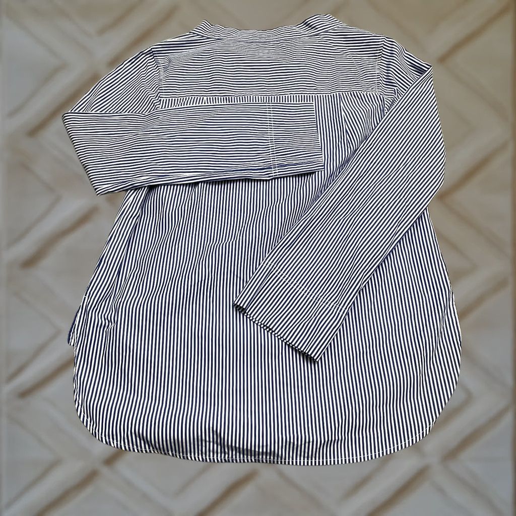 J.Crew J.Crew Blouse Tunic Hi-Lo Womens 00 Blue White Striped Funnel Neck Casual Work Shirt Size XXS / US 00 / IT 34 - 1 Thumbnail