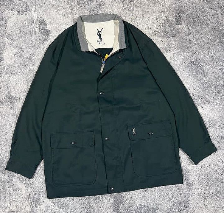 image of YSL Big Logo Vintage YVES Saint Laurent X YSL Jacket in Dark Green, Men's (Size Large)