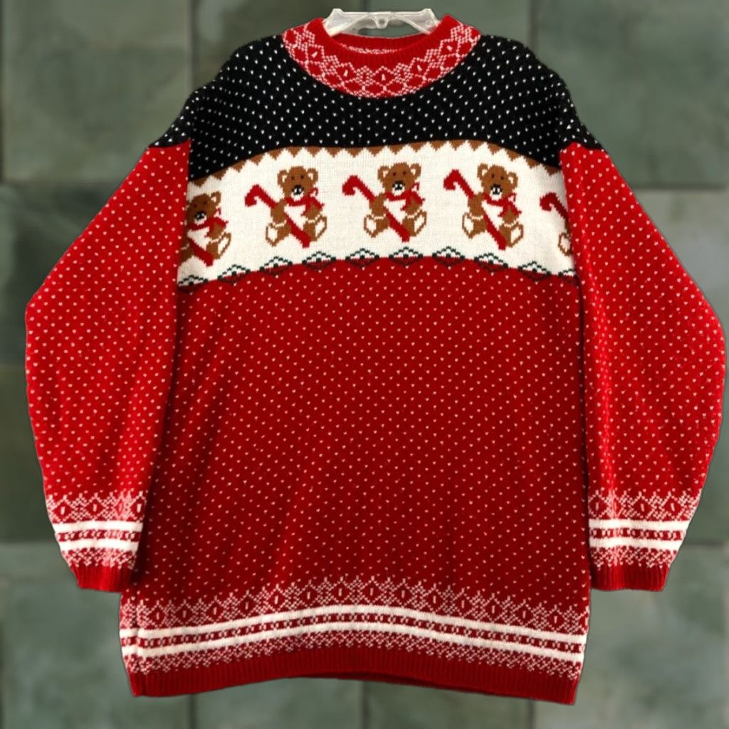 Vintage Vintage Sweetbriar Men's Christmas Sweater Medium Red Teddy Bears Pullover Holiday Winter Knit Glamour Geometric 90s Size US M / EU 48-50 / 2 - 1 Thumbnail