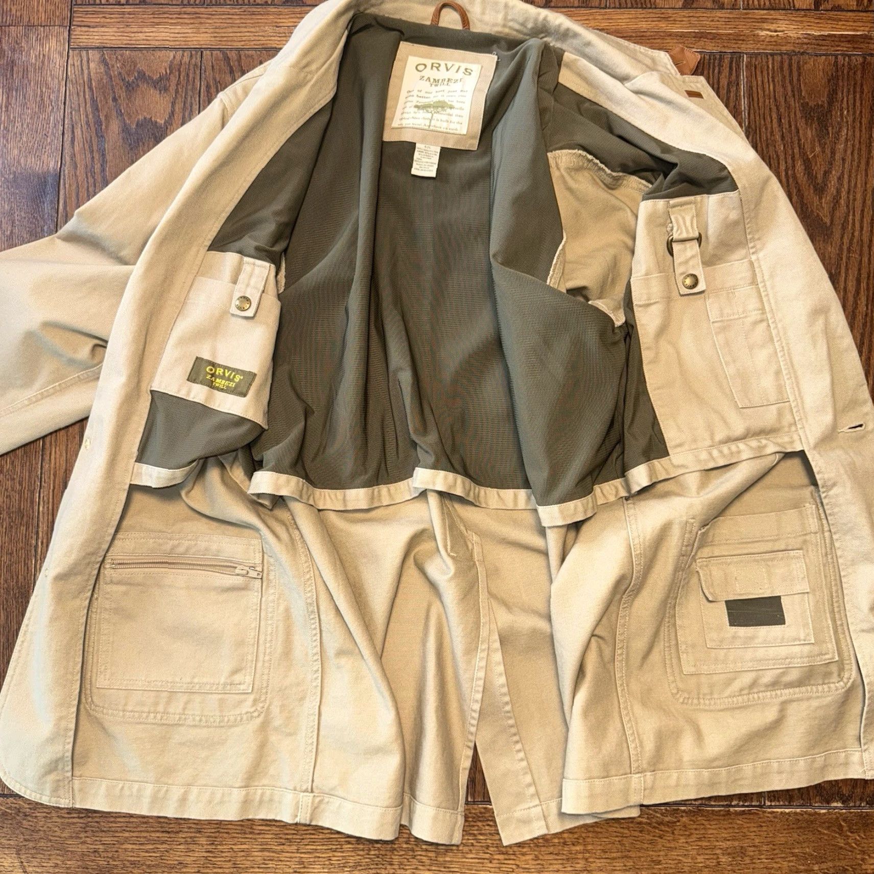 Orvis Orvis Zambezi Twill Safari Jacket Mens 42 Long Beige Hunting Field Blazer Patch Size 42R - 5 Thumbnail