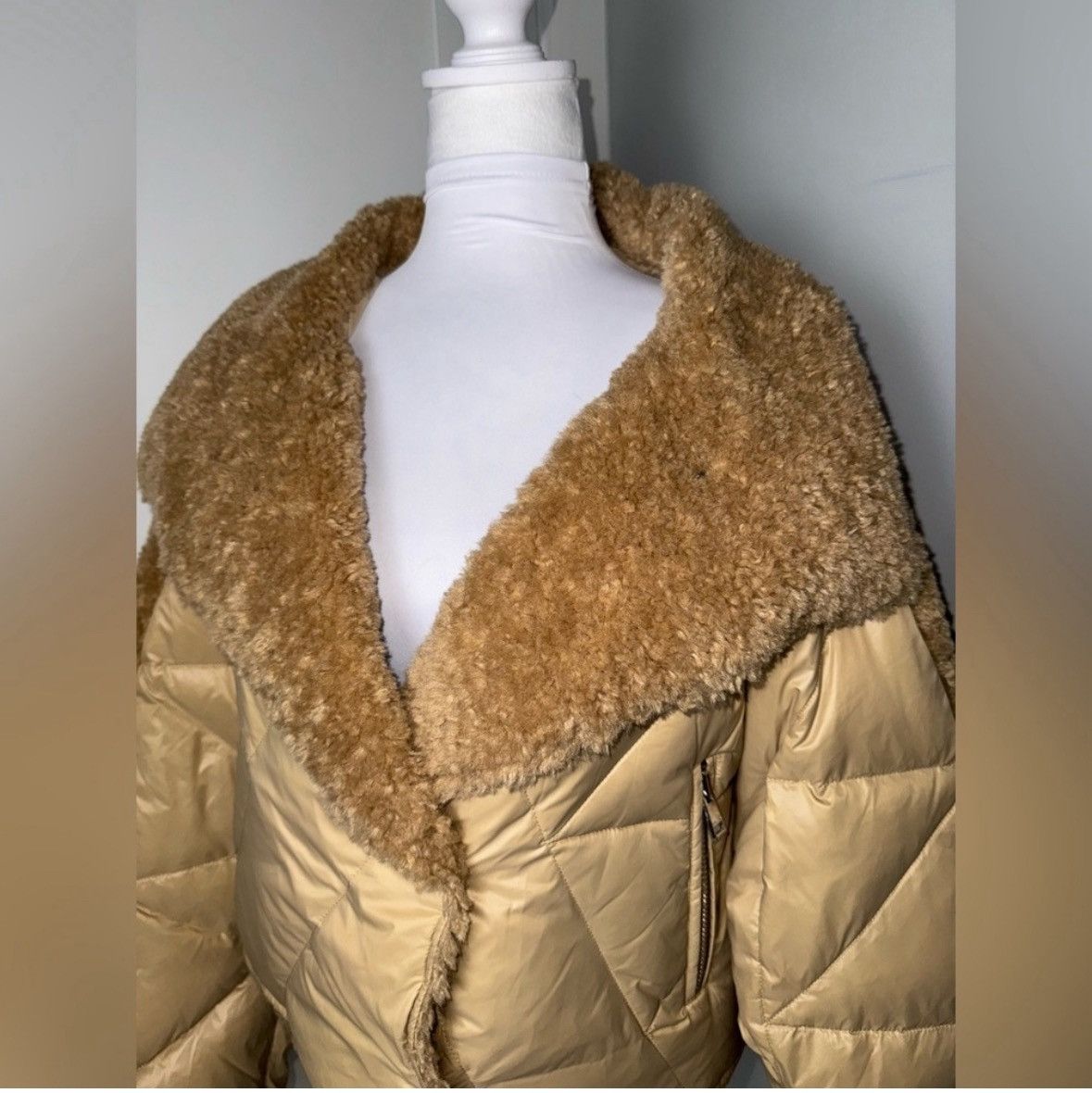 LAMARQUE LAMARQUE Sharon Mix Media Down Puffer Jacket in Caramel/ LRG Size L / US 10 / IT 46 - 6 Thumbnail