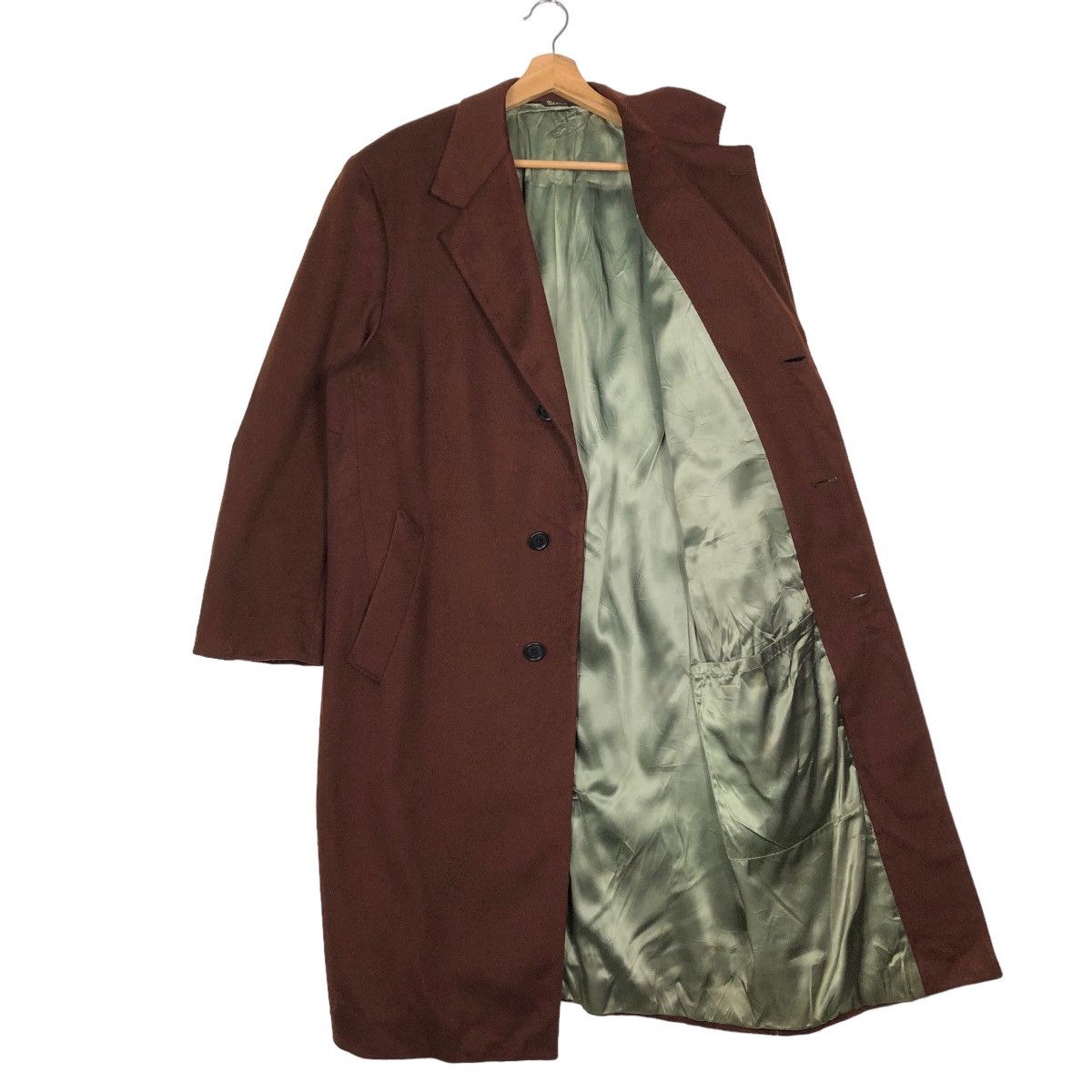 Japanese Brand 🔥Rich Brown - Long Fly Coats Wool Double Breast Green Label Size US M / EU 48-50 / 2 - 8 Thumbnail