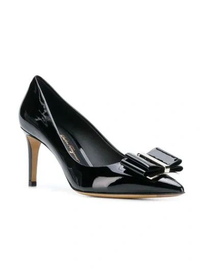 Salvatore Ferragamo o1s1rm0924 Zeri Vara Bow Pumps in Black Size US 9.5 / IT 39.5 - 2 Thumbnail
