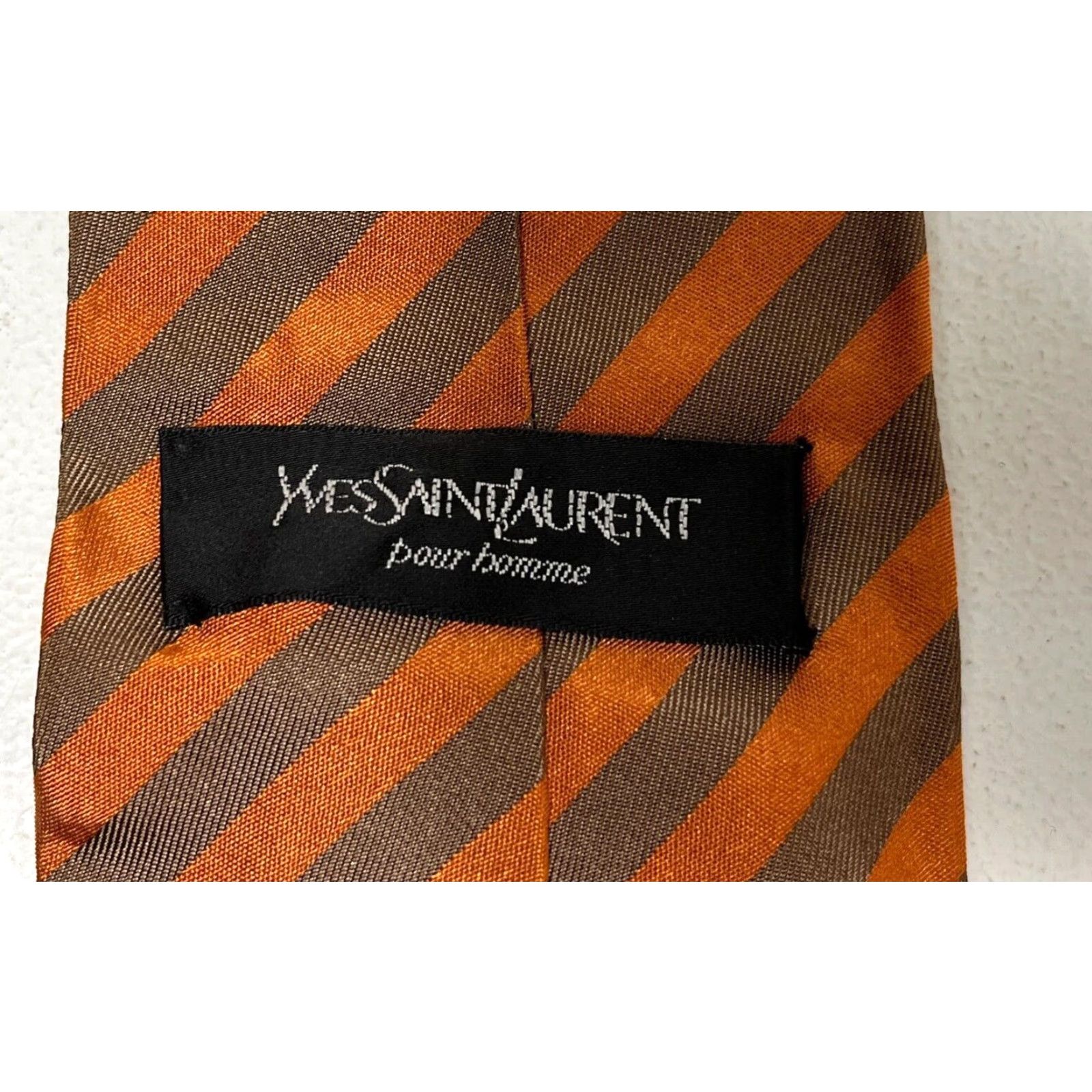 Yves Saint Laurent VINTAGE Yves Saint Laurent Men's Tie Silk 61" Long 3.75" Wide Stripes Made in Italy Orange & Brown Size ONE SIZE - 7 Thumbnail