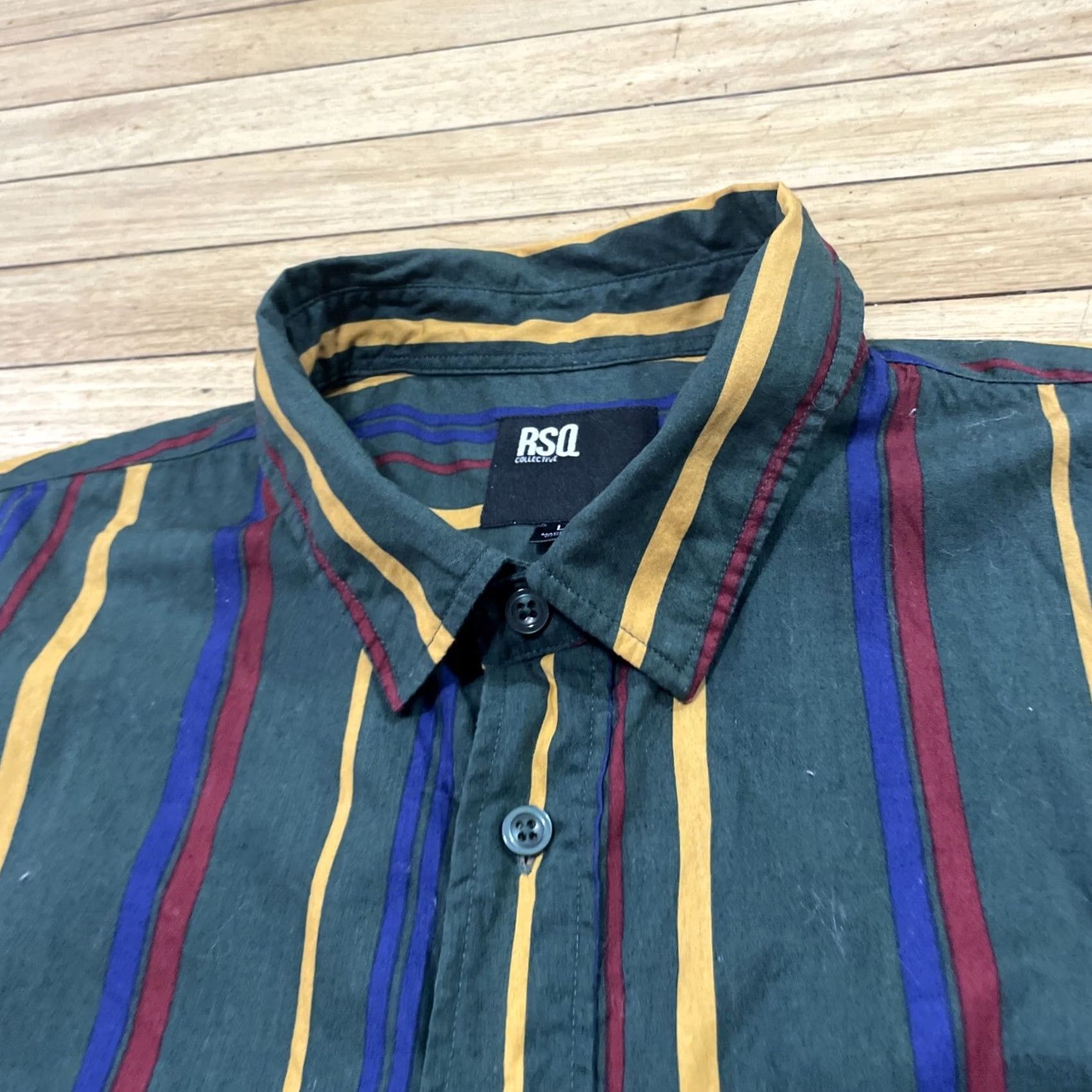 Rsq RSQ Collection Button Shirt Men M Vtg 1990s Vertical Striped Multicolor Green Red Yellow Shirt Button-Up Short Sleeve Casual Size US M / EU 48-50 / 2 - 4 Thumbnail