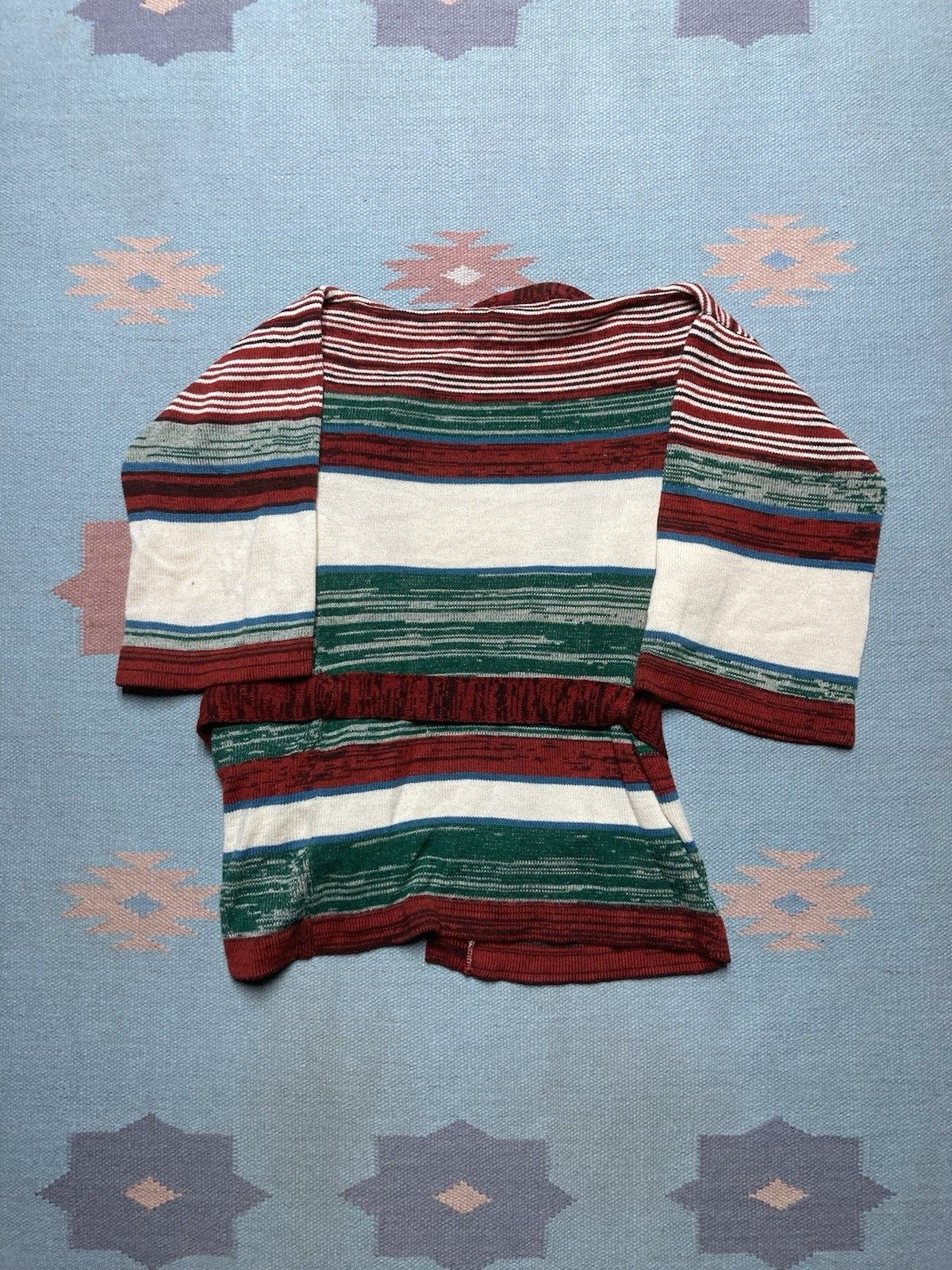 Vintage 70s acrylic knit sweater robe smoking jacket striped medium Size M / US 6-8 / IT 42-44 - 6 Thumbnail