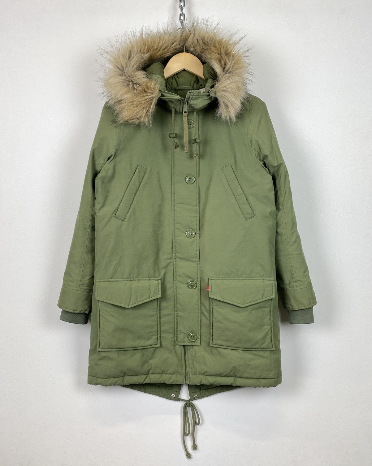 Levi's Levi’s Full Zip Parka Jacket Faux Fur Hood Size S Green Top Size S / US 4 / IT 40 - 1 Thumbnail