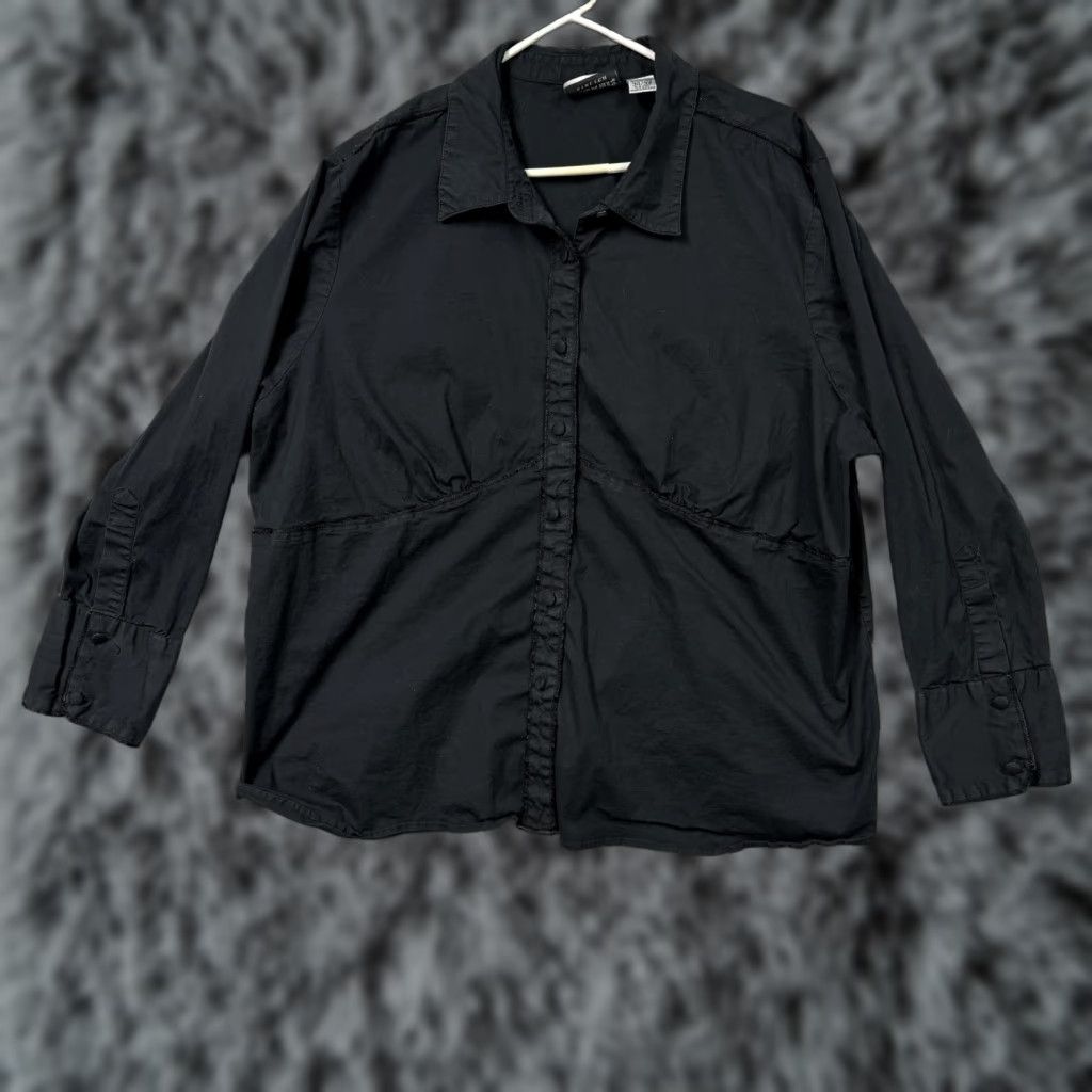Vintage VTG Fashion Bug Button-Up Shirt Womens Plus 30/32 Black Stretch Cotton Blend Office Casual 90s Gothic Solid Long Sleeve Womens Size 4XL / US 24-26 - 1 Thumbnail