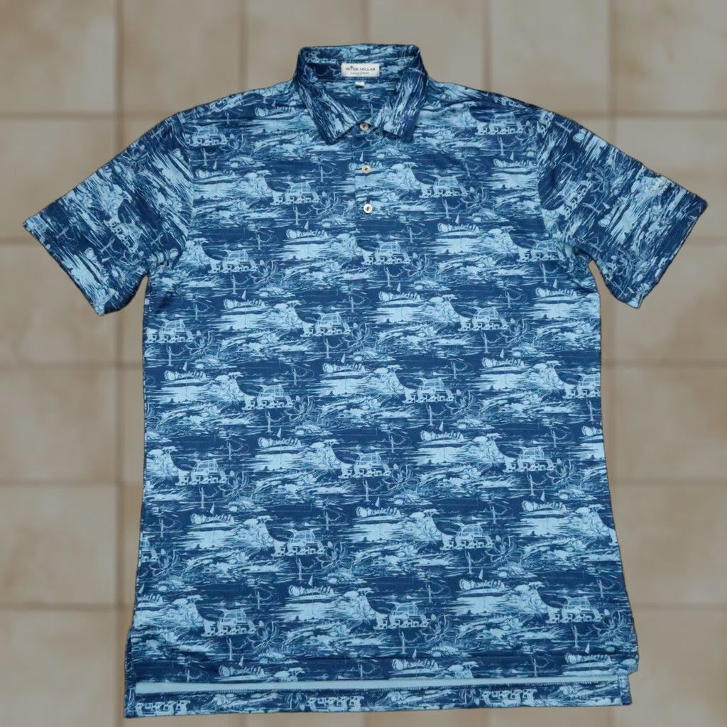Peter Millar Peter Millar Polo Shirt Mens Medium Blue 46 Chest Graphic Print Short Sleeve Collared Button Size US M / EU 48-50 / 2 - 1 Thumbnail