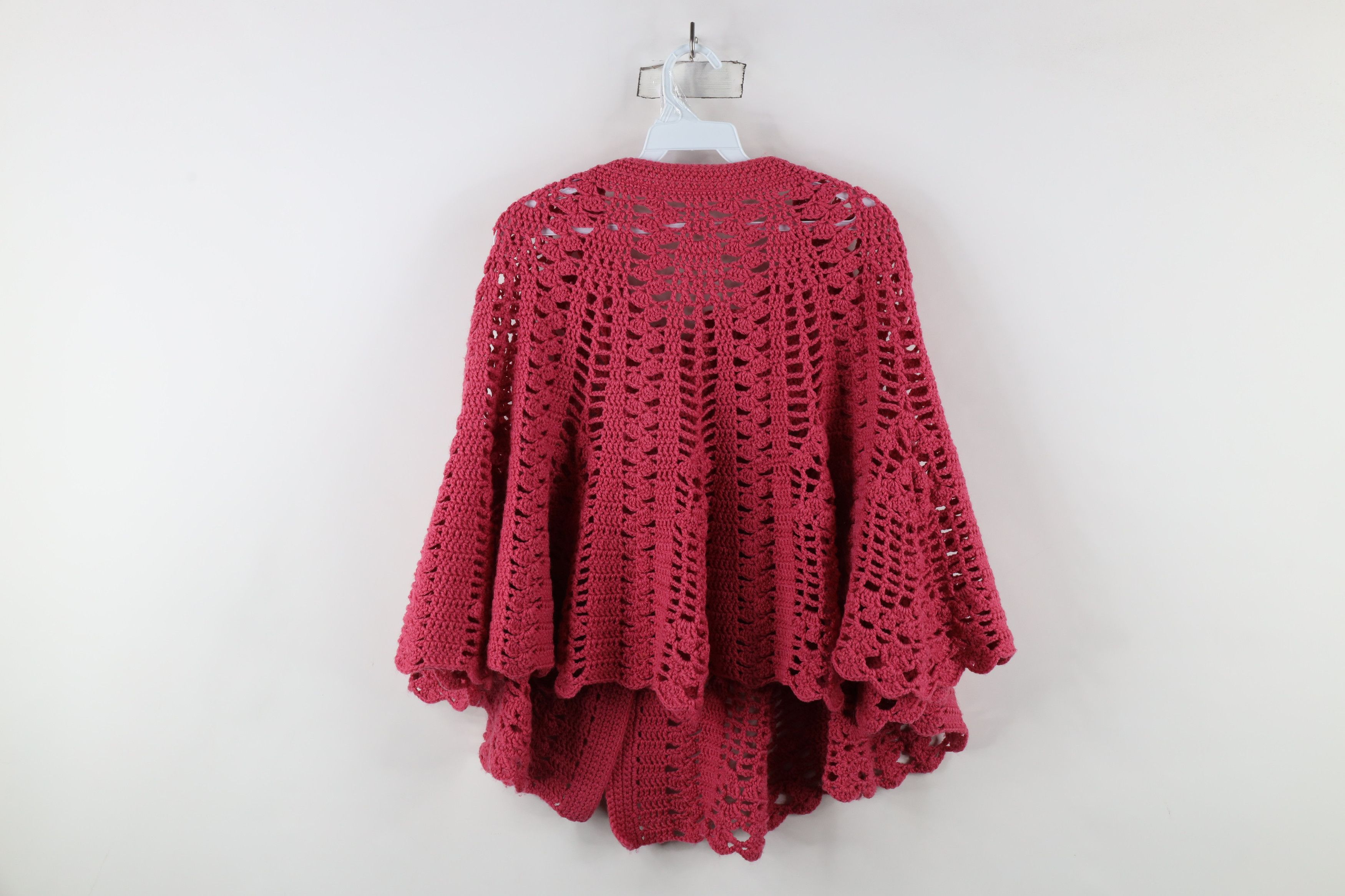 Vintage Vintage 50s 60s Streetwear Crochet Sweater Cape Poncho Pink Size ONE SIZE - 9 Thumbnail