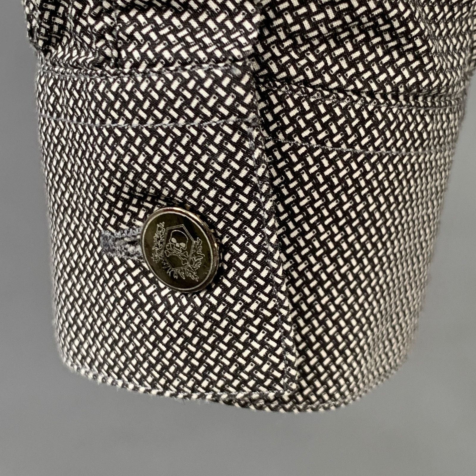 The Kooples Multi Color Basketweave Skull Hidden Buttons Fitted Shirt Size US L / EU 52-54 / 3 - 6 Thumbnail