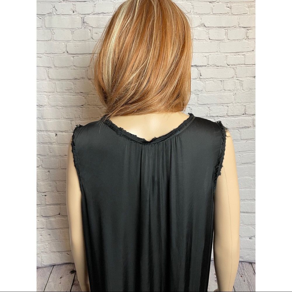 Other New $390 Raquel Allegra Black Satin Raw Edge DRESS Size M / US 6-8 / IT 42-44 - 8 Thumbnail