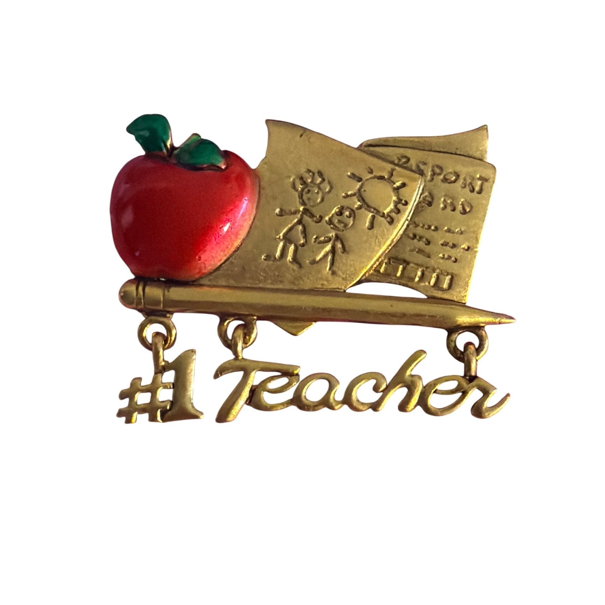 Other Vintage Danecraft Teacher Brooch Pin Red Green Enamel Dangle Size ONE SIZE - 1 Thumbnail