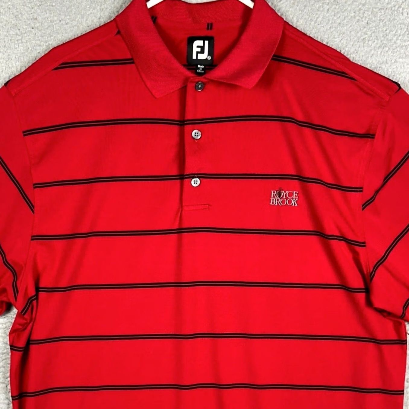 Footjoy FootJoy Red Black Striped Golf Polo Shirt Mens XL Performance Stretch Size US XL / EU 56 / 4 - 2 Thumbnail