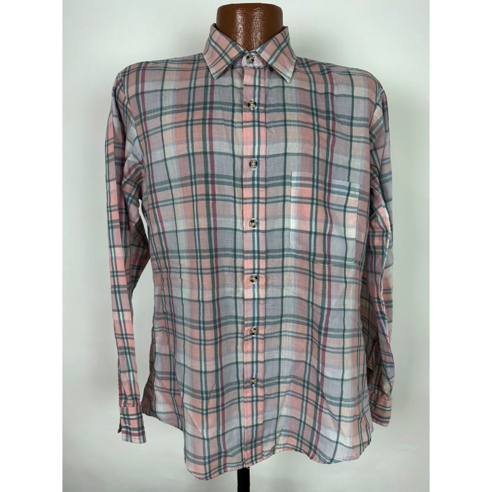 Pinko VINTAGE Dee Cee Shirt 80s Button-Up Slim Fit Men M Pink Plaid Lightweight Cotton Polyester Casual, Business, Travel Mens Size US M / EU 48-50 / 2 - 2 Thumbnail