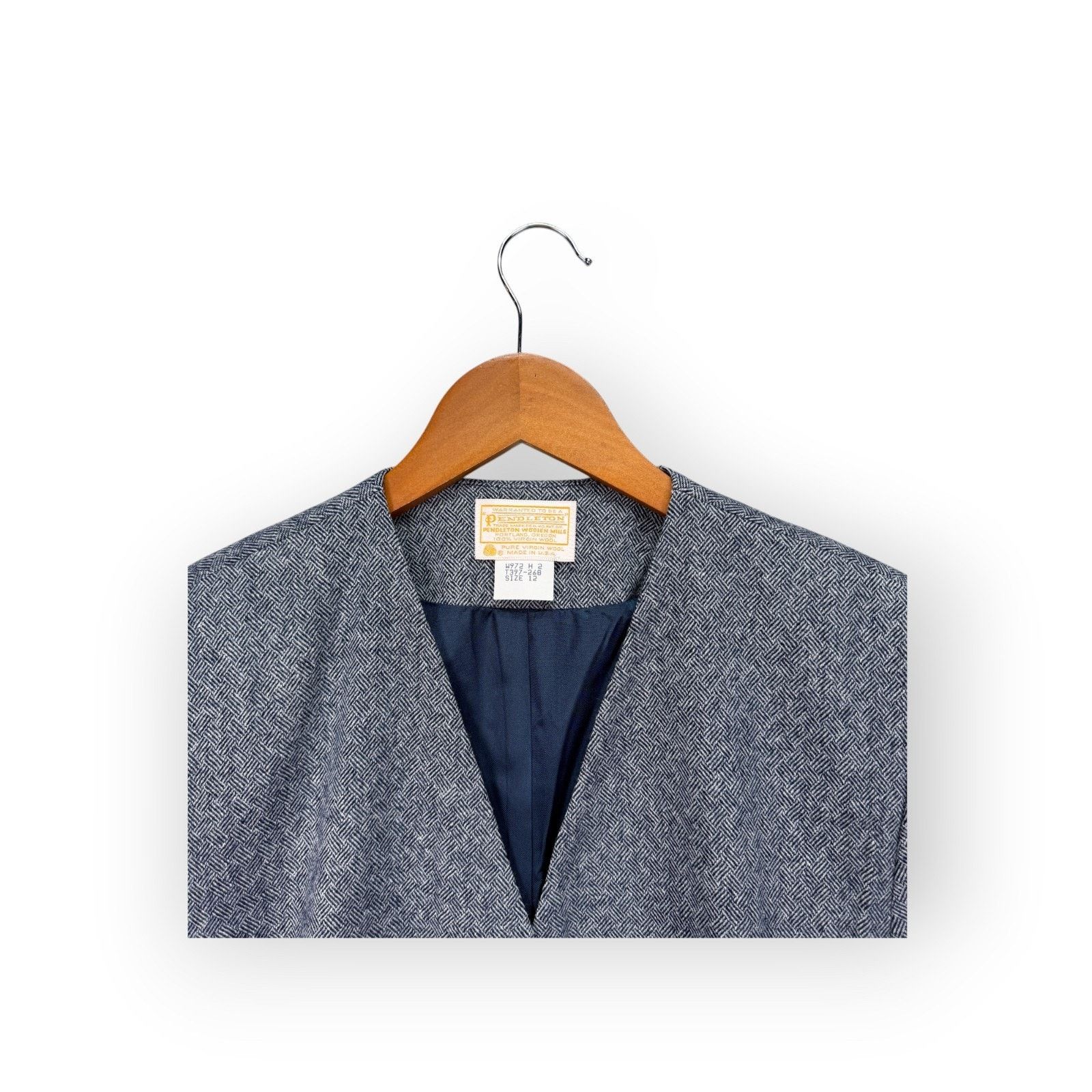 VTG 60s Wool Pendleton Herringbone Gray Tie Blazer Womens 12