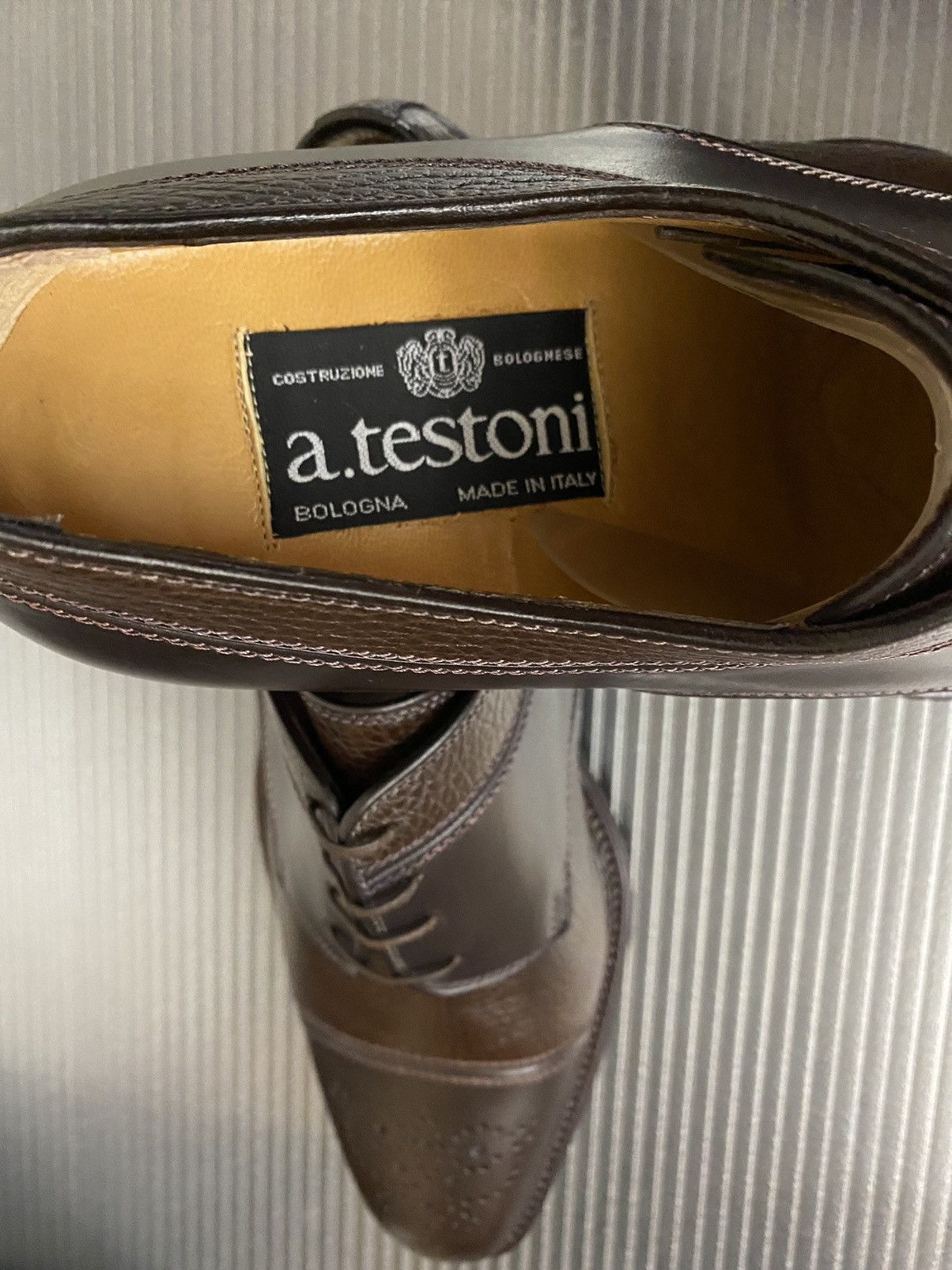 Testoni a.testoni 🇮🇹 caffe leather contrast statesman brogue 8 US NEW Size US 8 / EU 41 - 2 Thumbnail