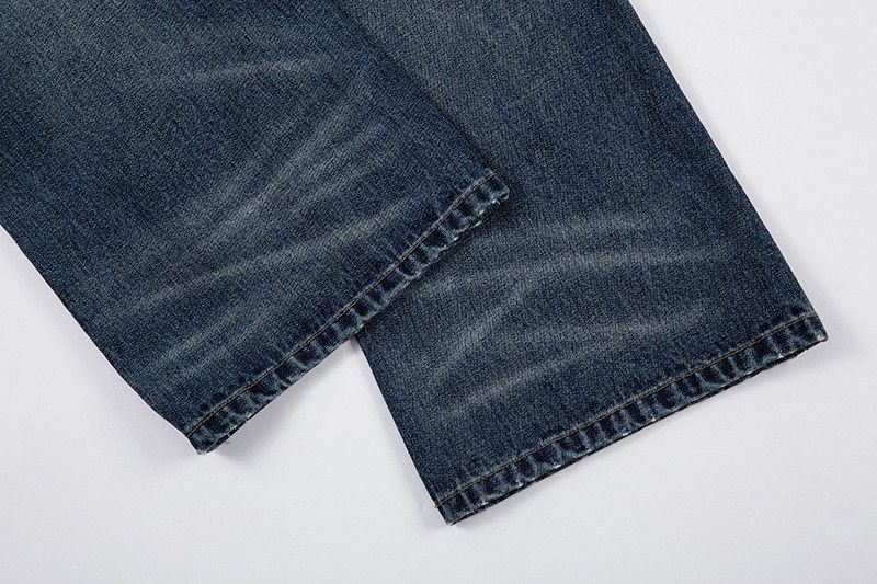 Jean Retro washed distressed dark blue jeans for men Size US 32 / EU 48 - 6 Thumbnail