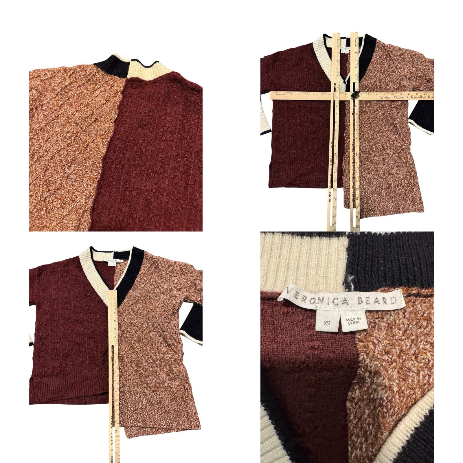 Veronica Beard Veronica Beard Gava Colorblock Sweater Uneven Hem Navy Burgandy Oversized XS Women Pullover V-Neck Knit Wool Nylon 100% Pattern Striped Regular Size XS / US 0-2 / IT 36-38 - 9 Thumbnail
