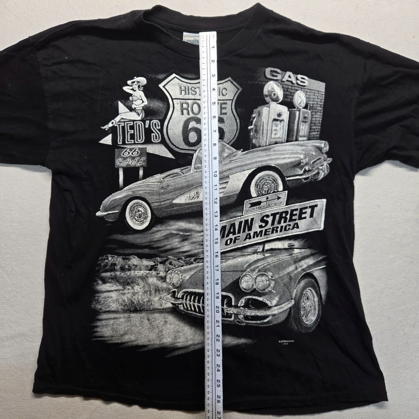 Route 66 VINTAGE Route 66 Corvette T-Shirt Historic Main Street of America Muscle Car Men XL Black Graphic Tee 100% Cotton Size US XL / EU 56 / 4 - 7 Thumbnail