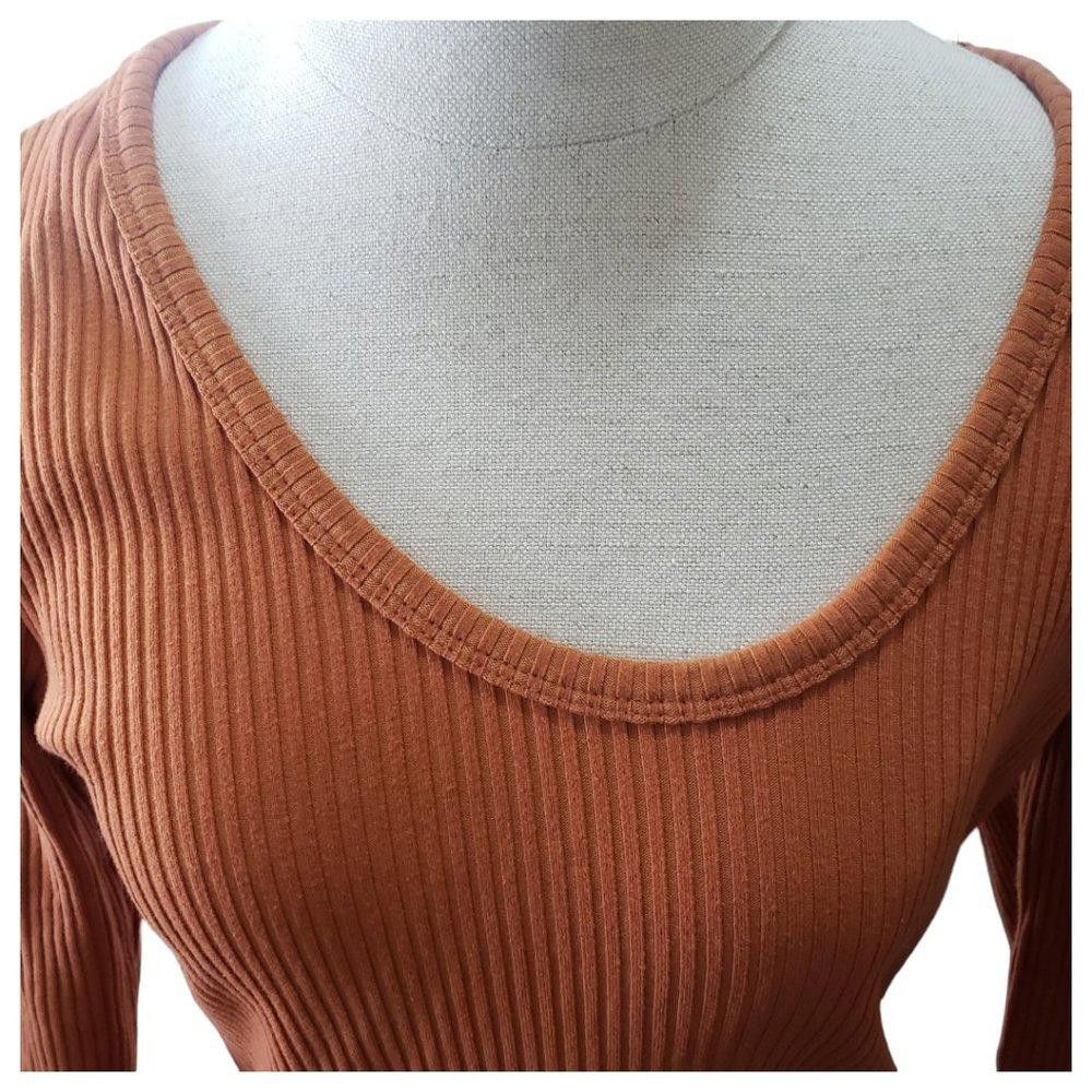 Designer CT895 Culture Code Ribbed Long Sleeve Fitted Blouse L Size L / US 10 / IT 46 - 2 Thumbnail
