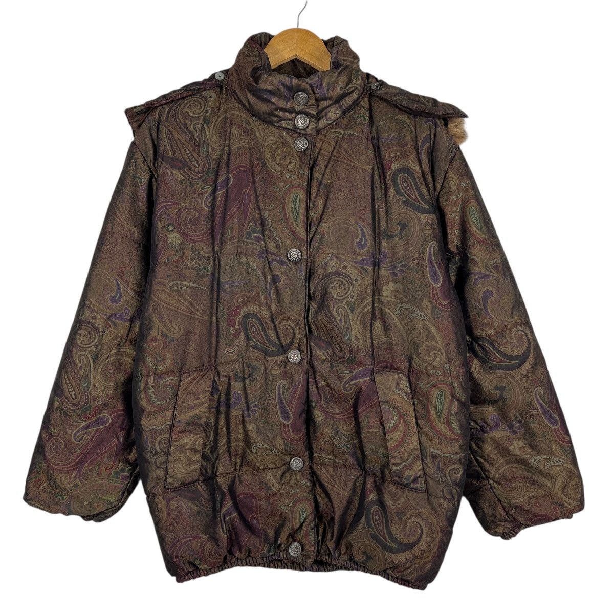 Artisan Outfitters 🔥Artisan Fur Trim Paisley Light Puffer Jacket Made In Italy Size M / US 6-8 / IT 42-44 - 5 Thumbnail