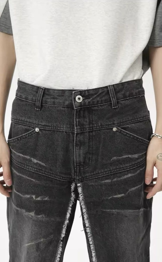 Denime × Japanese Brand × Vintage Stylish Trend Men Fake Two-Piece Pockets Black Jean Size US 32 / EU 48 - 5 Thumbnail