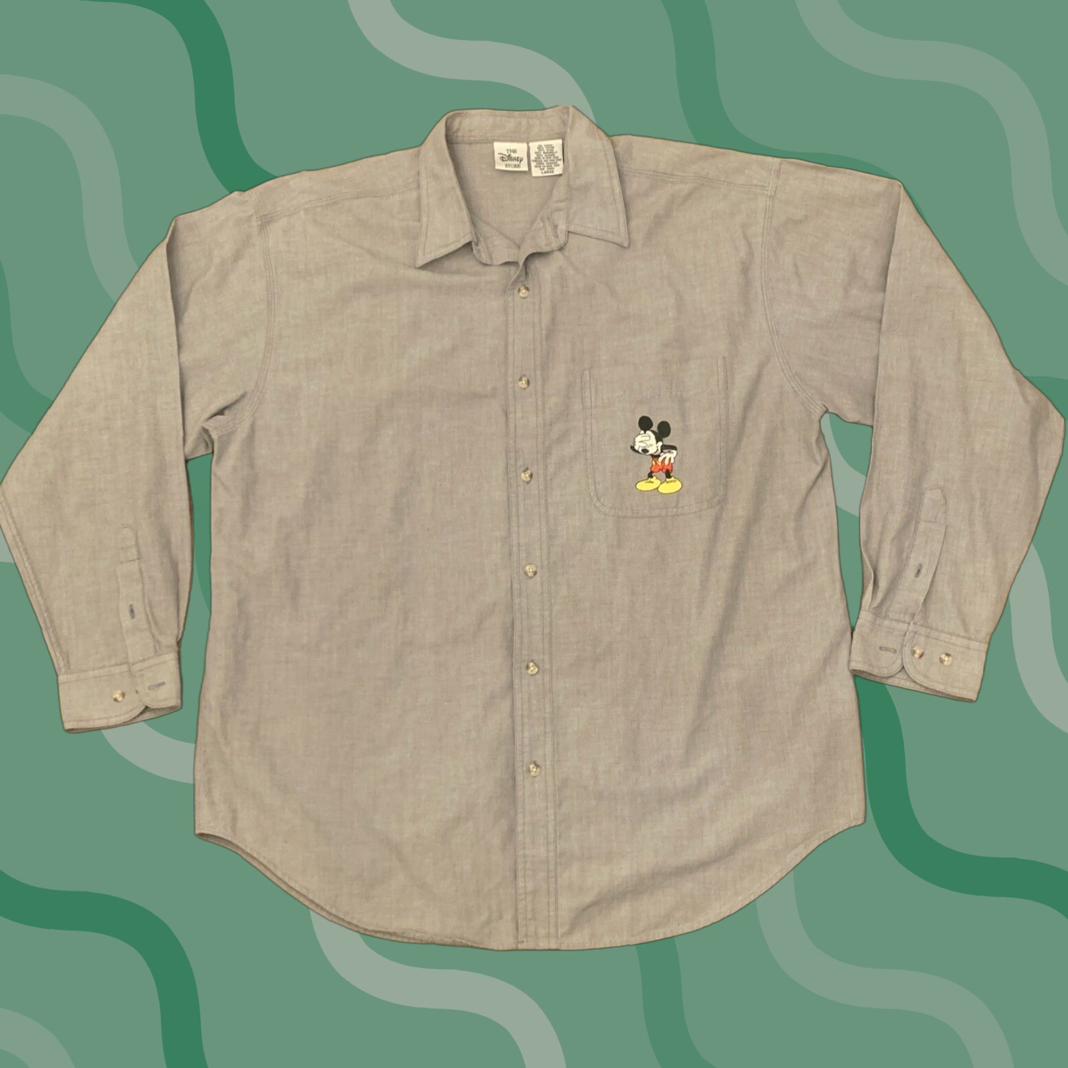 Disney VINTAGE Disney Button-Up Shirt Large Gray Embroidered Mickey Mouse Long Sleeve Casual Mens Size US L / EU 52-54 / 3 - 1 Thumbnail