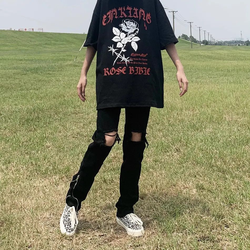 Japanese Brand Straight leg wide leg ripped zipper slit jeans Size US 28 / EU 44 - 2 Thumbnail