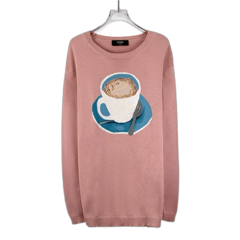 Fendi Fendi Pink Coffee Embroidery Long Sleeve Knit Top Size L / US 10 / IT 46 - 1 Thumbnail