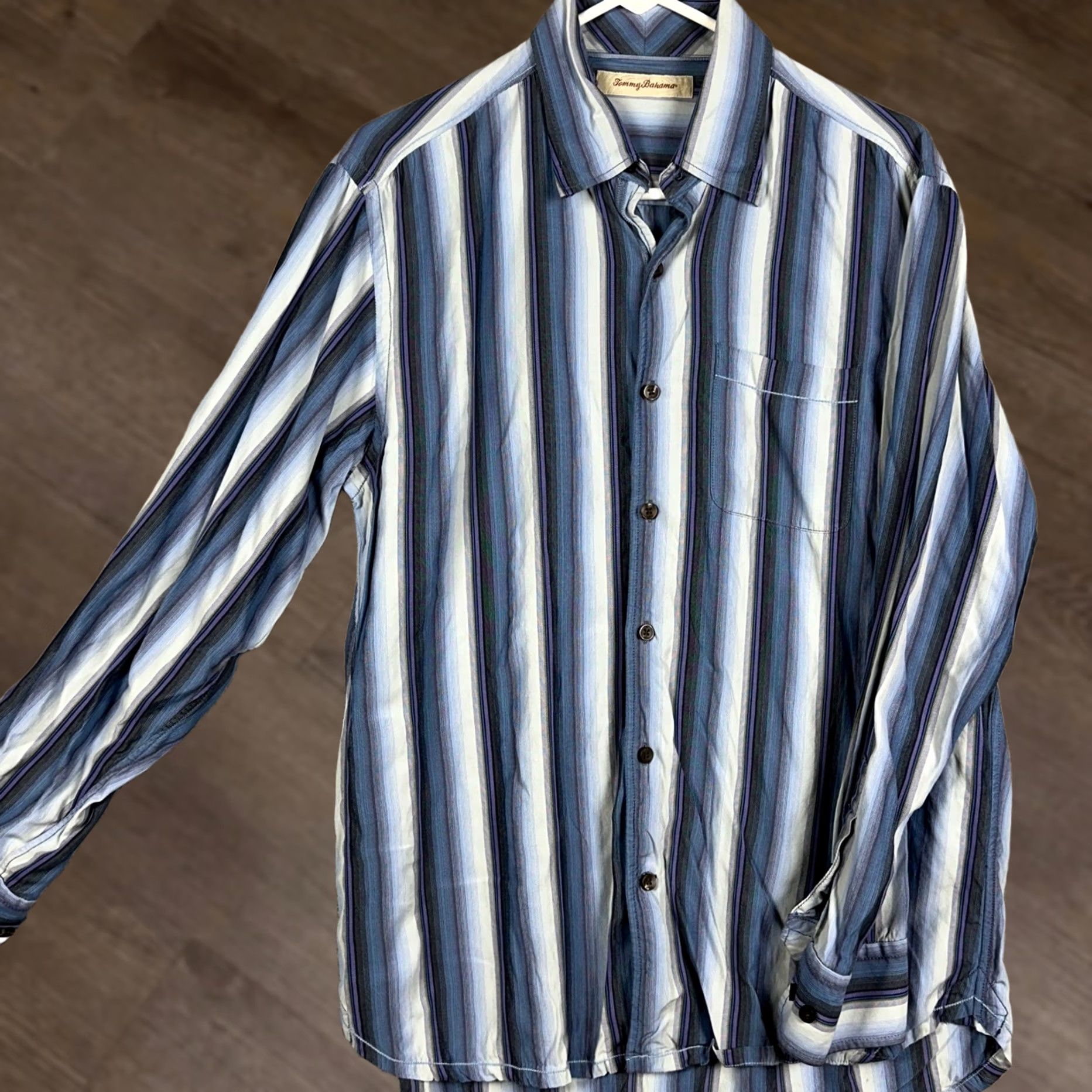 Tommy Bahama VINTAGE Tommy Bahama Shirt Mens M Blue Striped Button-Up Long Sleeve EUC Size US M / EU 48-50 / 2 - 1 Thumbnail