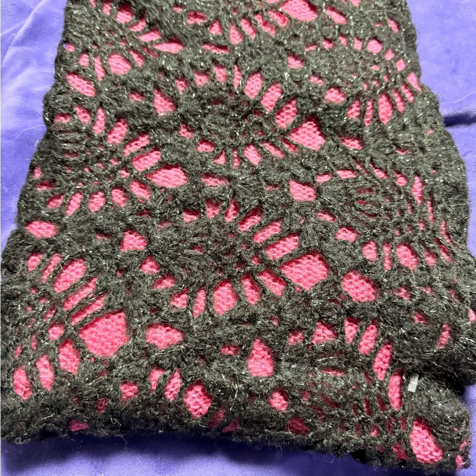 Betsey Johnson Betsey Johnson Black Pink Silver Thread Lace Pattern Scarf Size ONE SIZE - 2 Thumbnail