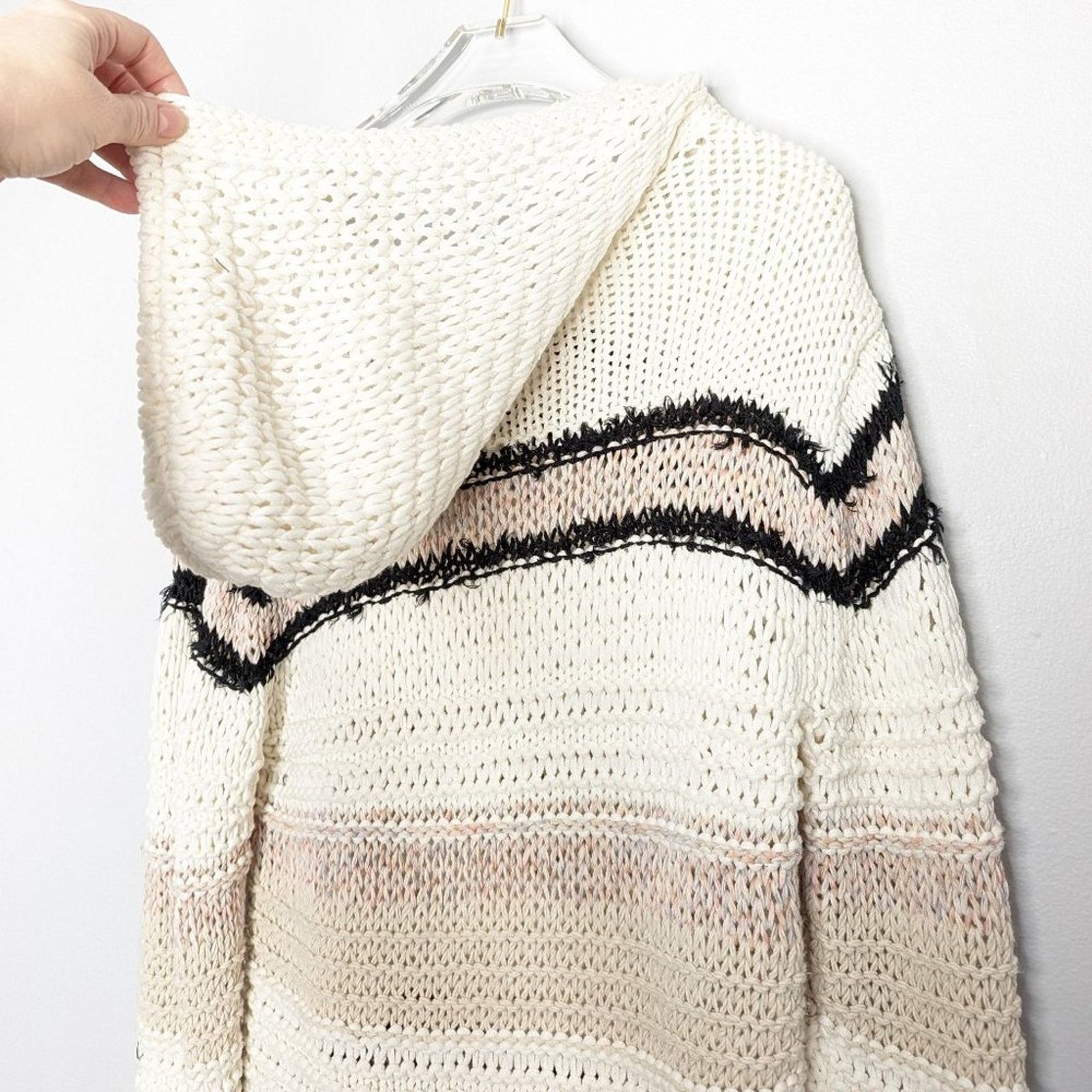 Rag & Bone Rag & Bone Beige Striped Open Knit Oversized Sweater Hoodie Size XXS / US 00 / IT 34 - 9 Thumbnail