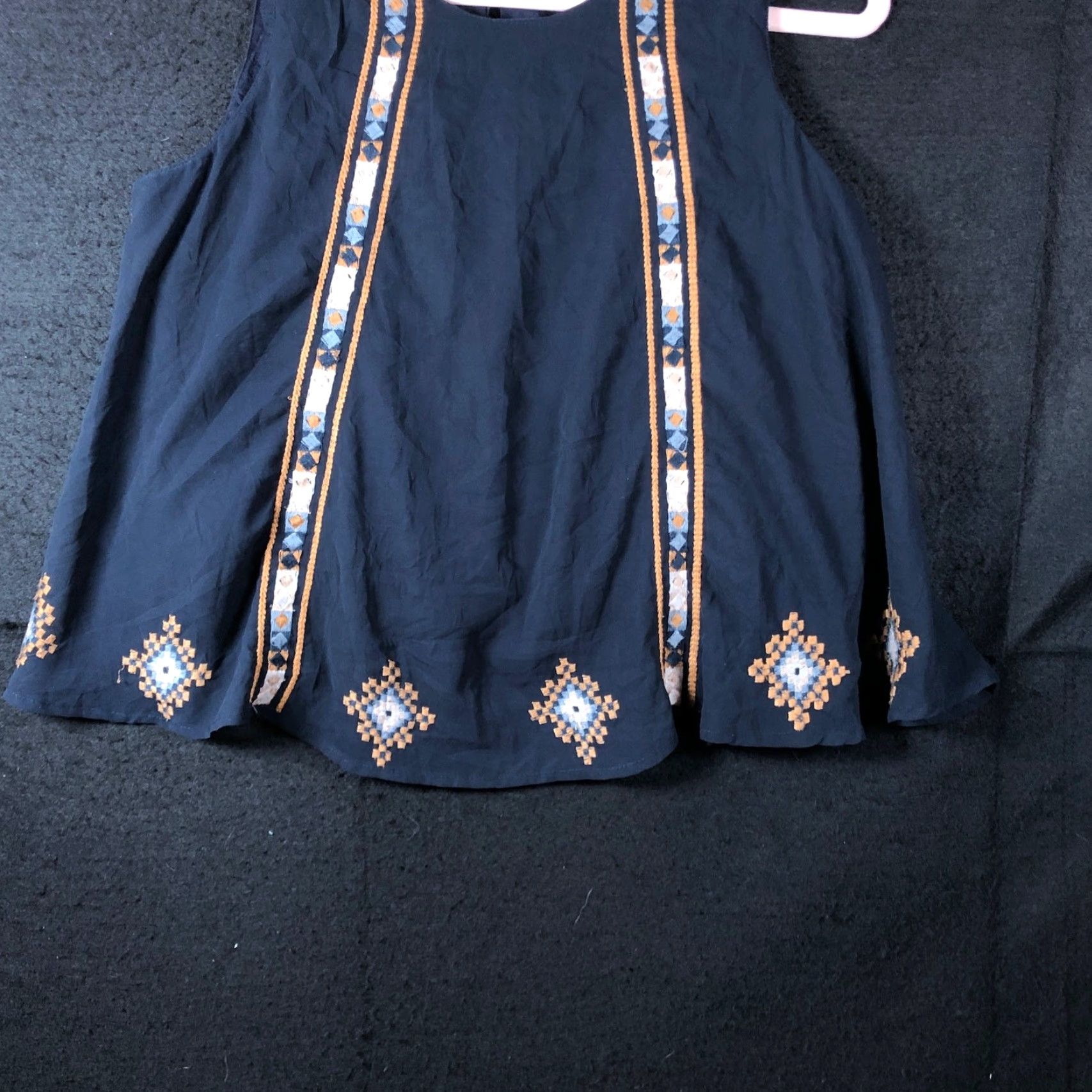 Zara Zara Blouse Blue Sleeveless Embroidered Tank 100% Polyester Small Women’s Casual Workwear Sleeveless Crew Neck Polyester Size S / US 4 / IT 40 - 3 Thumbnail