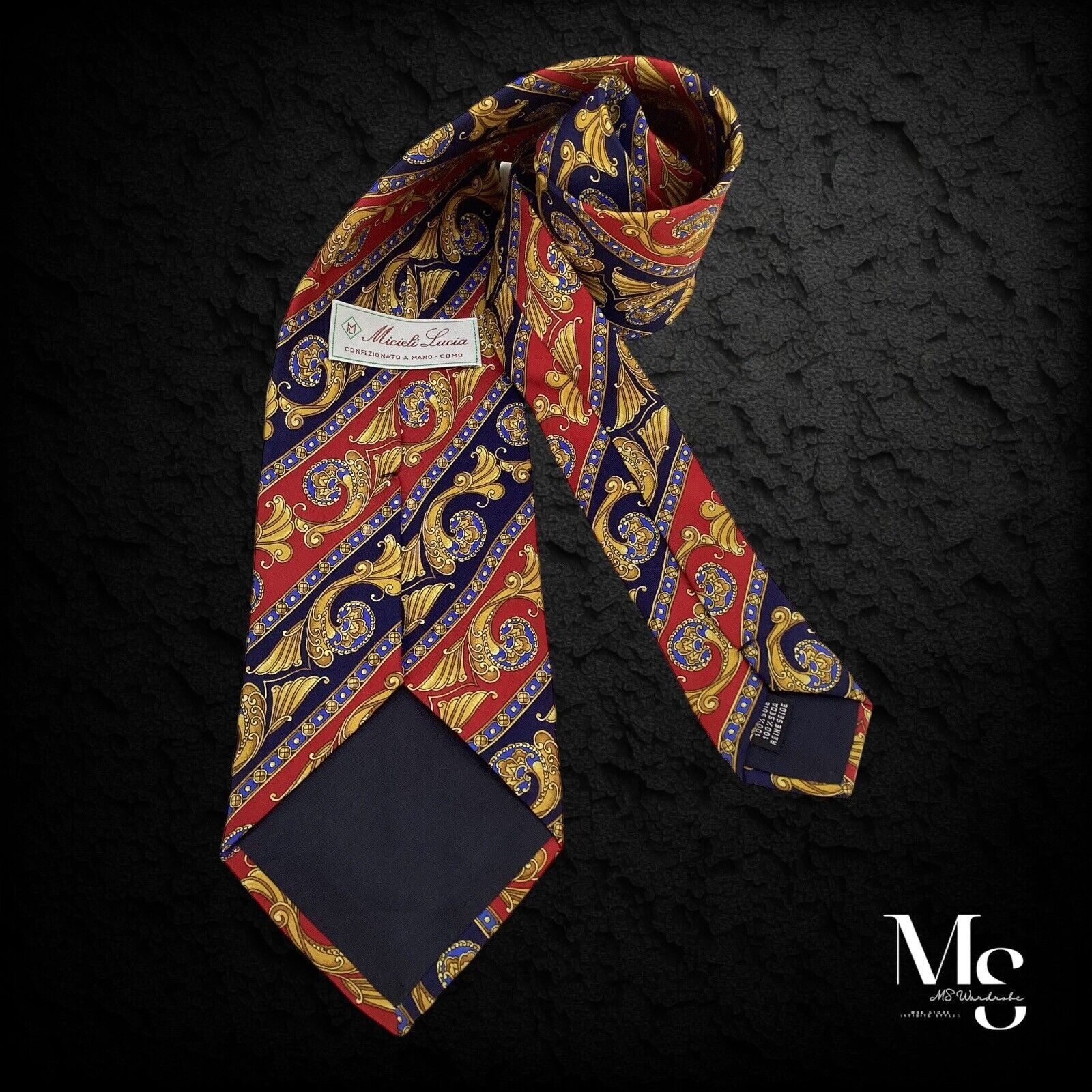 Other MICIELI LUCIA Blue Red Geometric Baroque Silk Tie Hand Made Size ONE SIZE - 2 Thumbnail