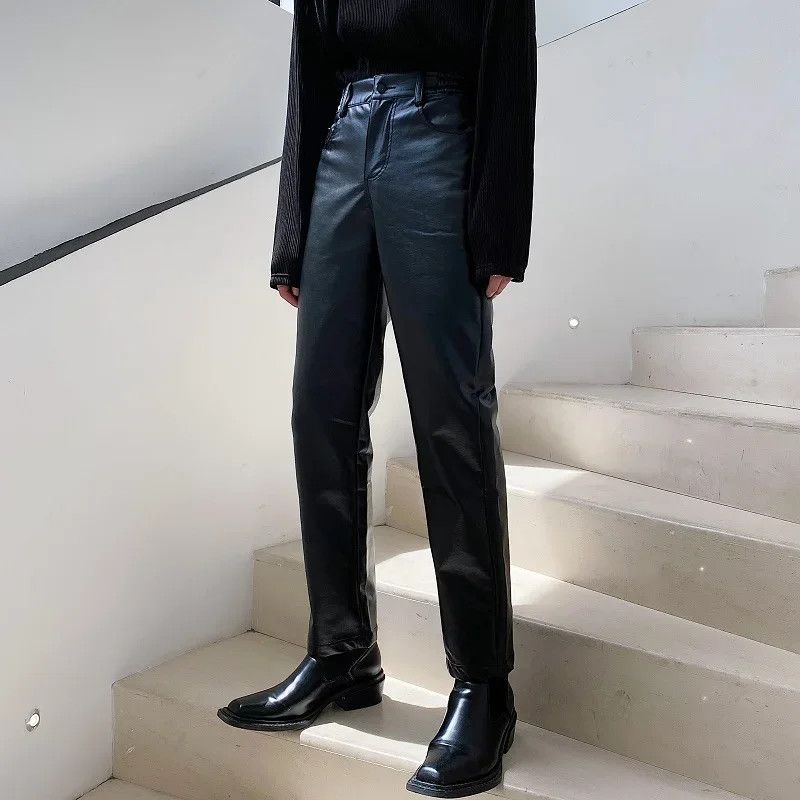 Japanese Brand × Jean × Leather Trendy Punk Elastic Waist Casual Pants Men's Leather Pants Size US 32 / EU 48 - 2 Thumbnail