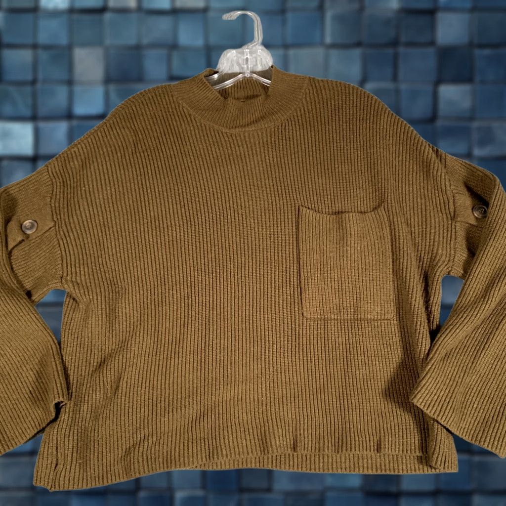 Vintage MNG Sweater Womens Medium Green Mock Neck Ribbed Knit Pocket Button Sleeve Size M / US 6-8 / IT 42-44 - 1 Thumbnail