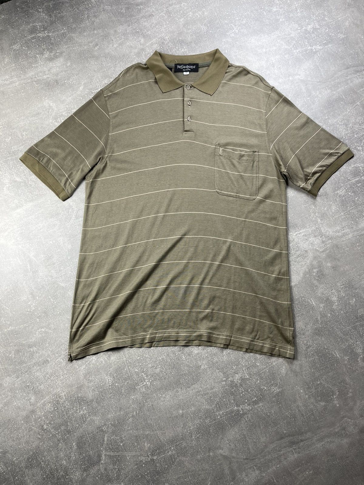 Yves Saint Laurent Vintage Yves Sain Laurent Striped Cotton Gold Polo T-Shirt Size US XL / EU 56 / 4 - 2 Thumbnail