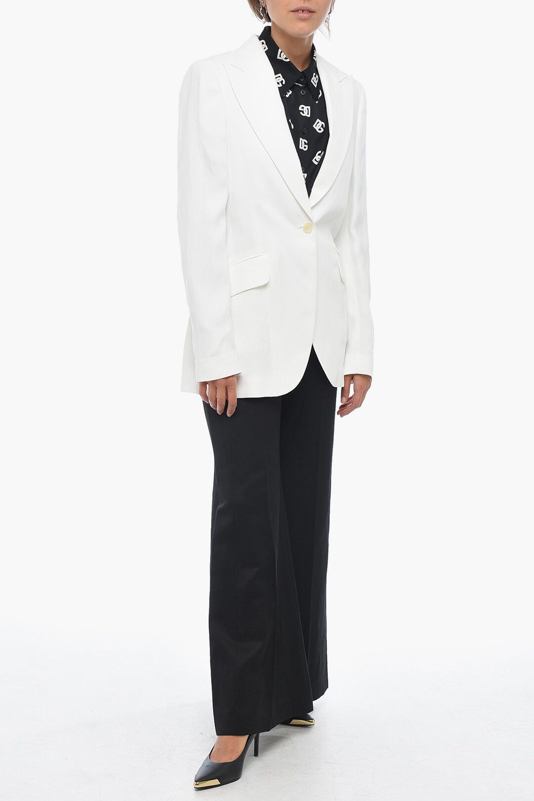 Stella McCartney og1mm0824 One-Button Flax Blend Blazer in White Size M / US 6-8 / IT 42-44 - 4 Thumbnail