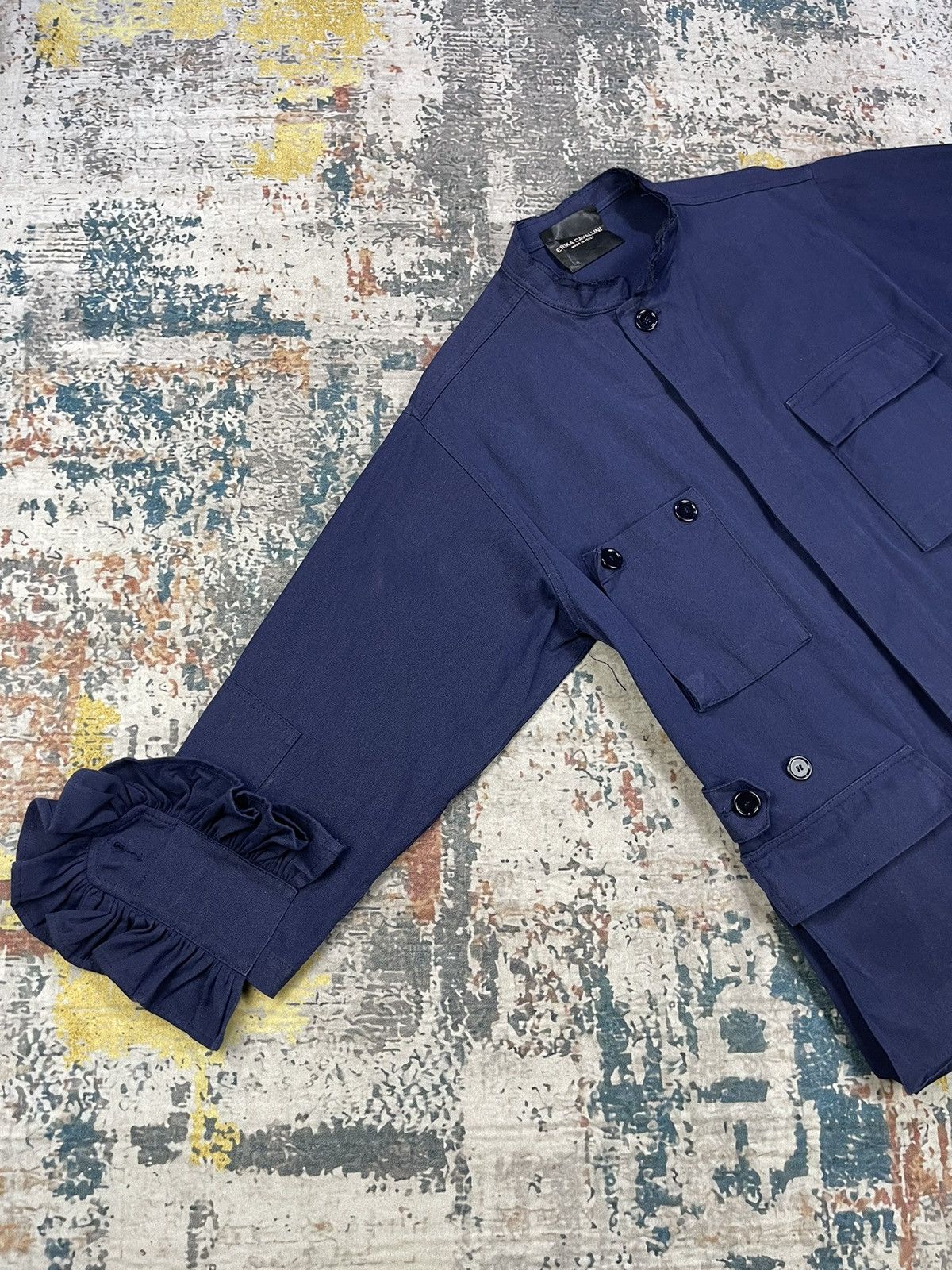 If Six Was Nine Erika Cavallini Flore Crew Neck Navy Ruffles Jacket Size M / US 6-8 / IT 42-44 - 4 Thumbnail