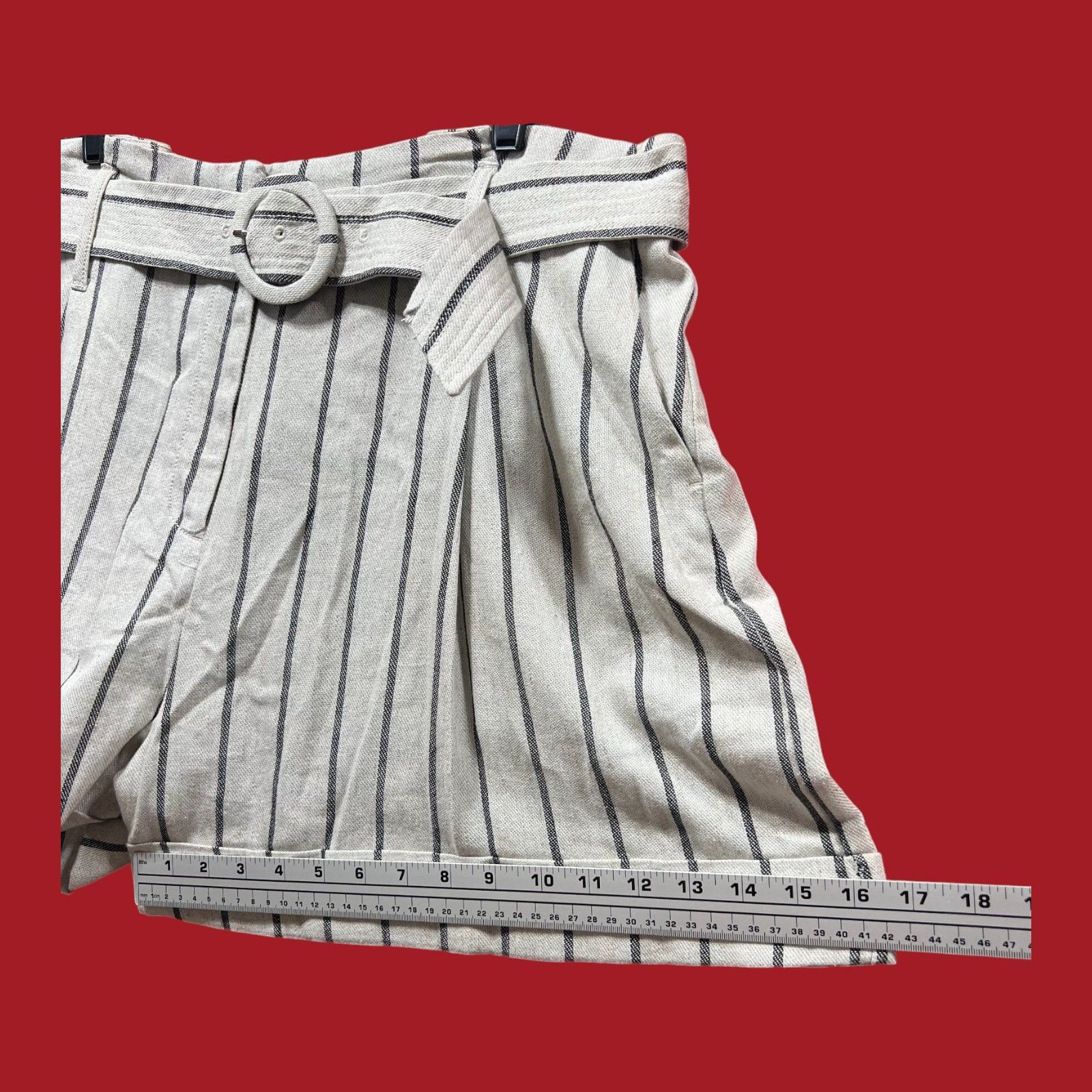 Worthington Worthington - Women's Striped Belted Shorts - Beige - 18 Size 40" / US 18 - 9 Thumbnail
