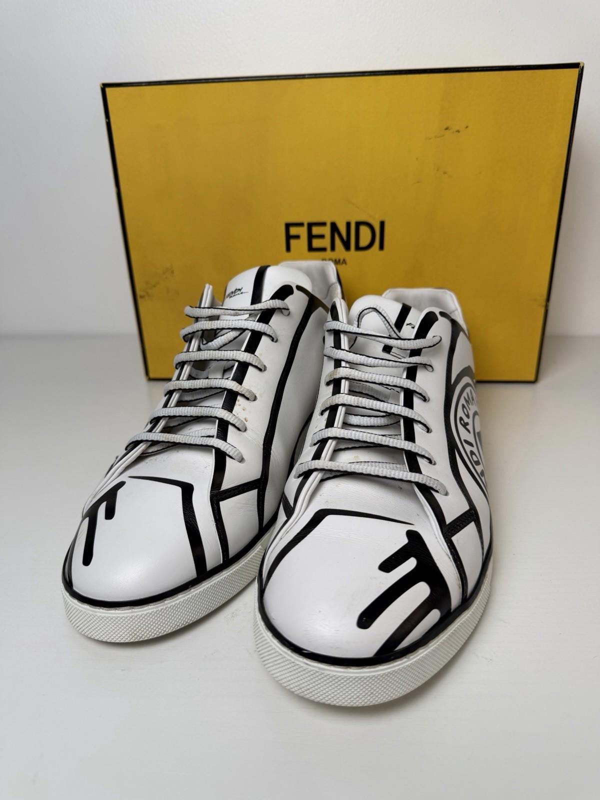 Fendi Fendi x Joshua Vides Leather Low Sneaker White Black SZ 9 Size US 9 / EU 42 - 3 Thumbnail