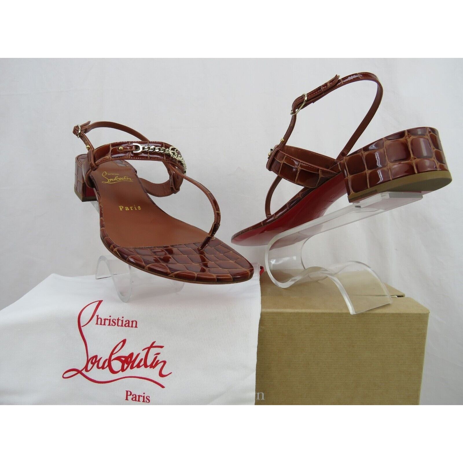 Christian Louboutin LOUBOUTIN MJ BROWN GOLD TONE CHAIN CL LOGO THONG SANDALS 39 Size US 9 / IT 39 - 5 Thumbnail